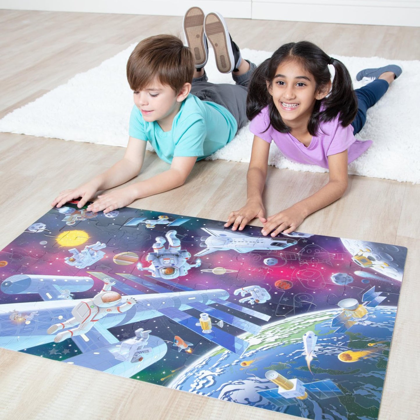 Melissa & Doug Outer Space Glow-in-The-Dark Cardboard Jigsaw Floor Puzzle – 48 Pieces, for Boys and Girls 3+ - FSC-Certified Materials