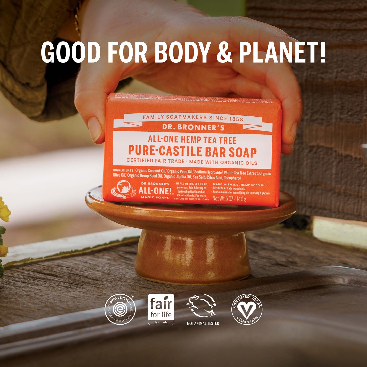 Dr. Bronner's Pure-Castile Magic Bar Soap, 2 Pack 5oz – Vegan, Regenerative Organic Oils, Tea Tree, Face, Body & Hair for Men & Women