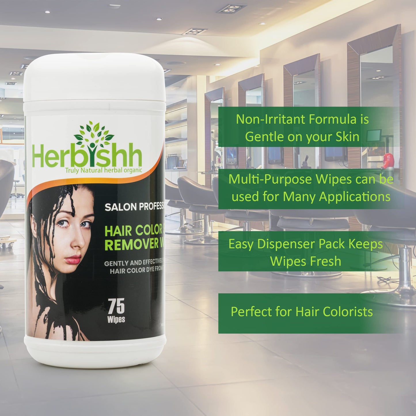 Herbishh Hair Color Stain Remover Wipes – Gentle, Skin-Friendly Formula – Easily Remove Hair Dye from Skin – 75-Count Dispenser Pack