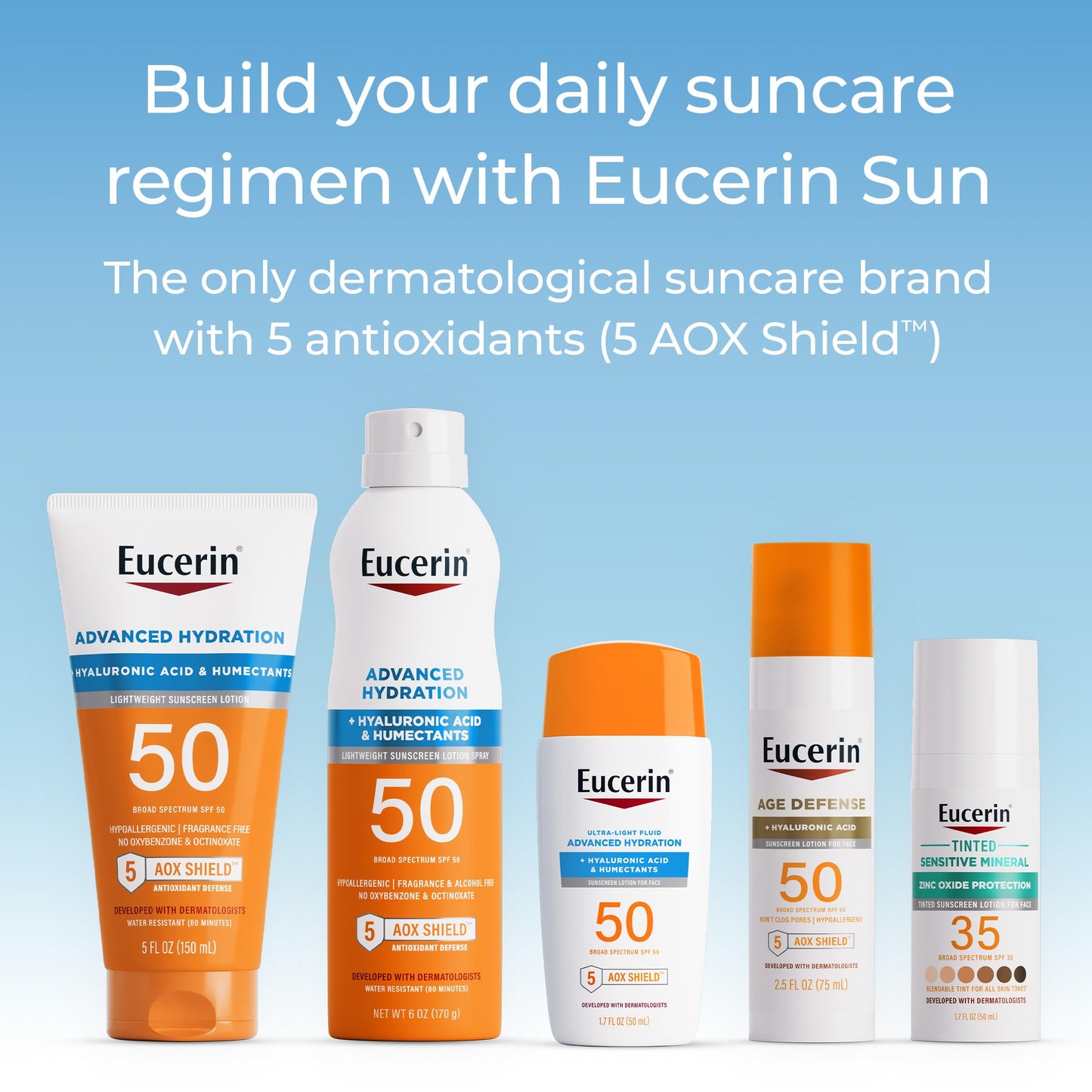 Eucerin Sun Tinted Age Defense Face Sunscreen SPF 50 with Hyaluronic Acid – Blendable Tint for All Skin Tones, Non-Comedogenic, 2.5 fl oz