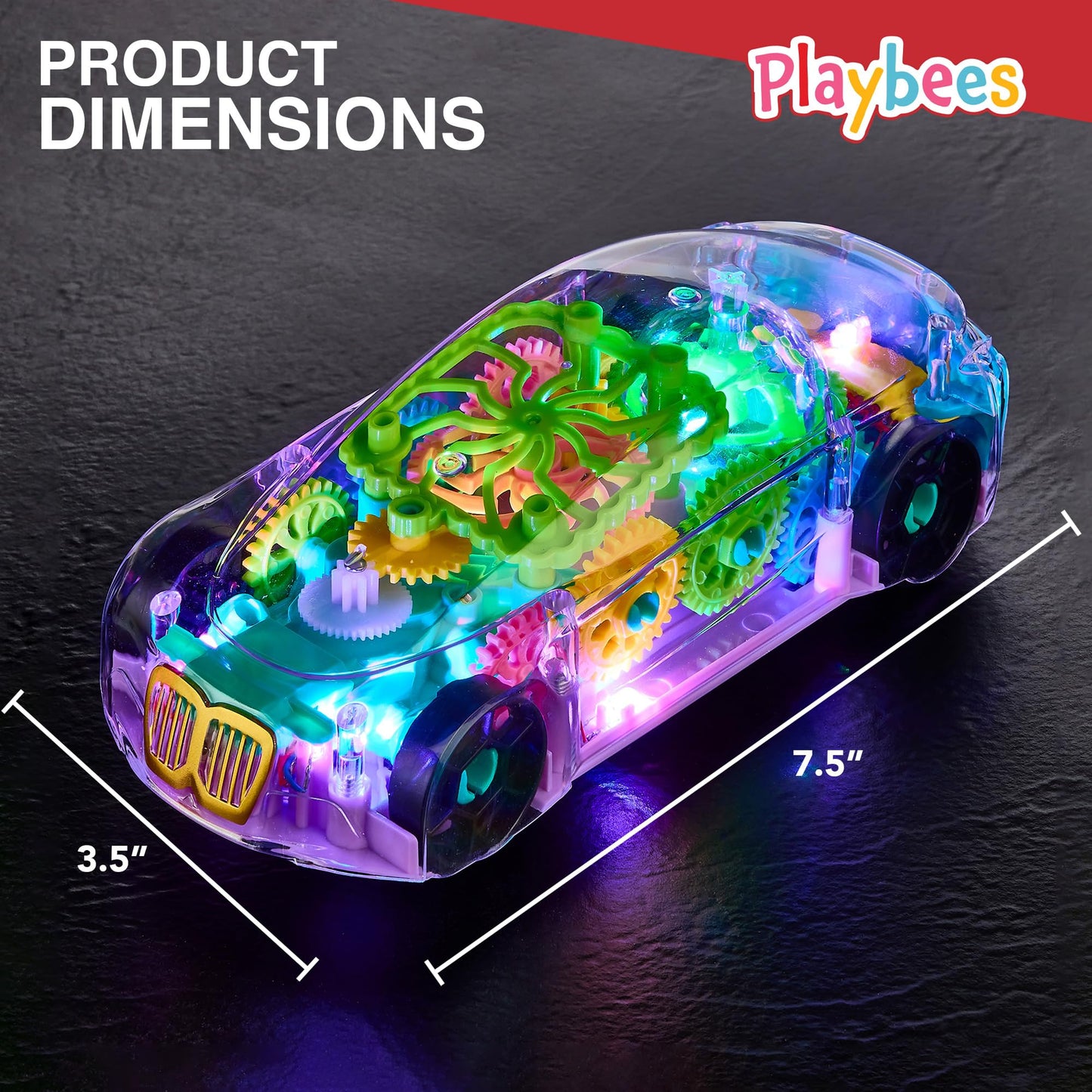 Playbees Light-Up Transparent Car Toy for Autistic Kids Ages 3-5 | Sensory Bump & Go Toy with Music & LED Effects, Toddler Gift