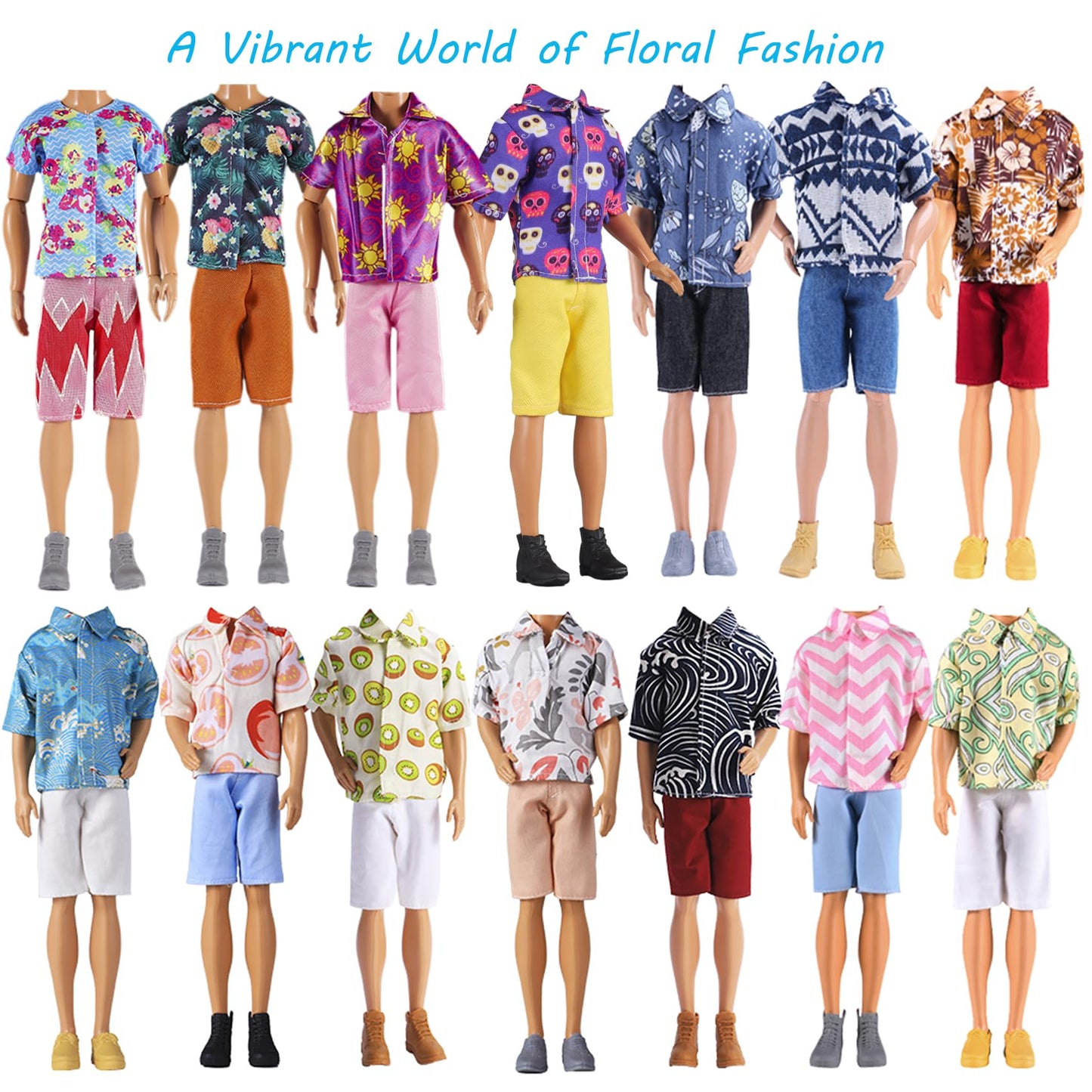 E-TING 15-Piece Outfit Set for 12" Boy Dolls – Suits, Casual Tops & Pants, Swim Trunks, 5 Pairs Shoes, Bowtie Included