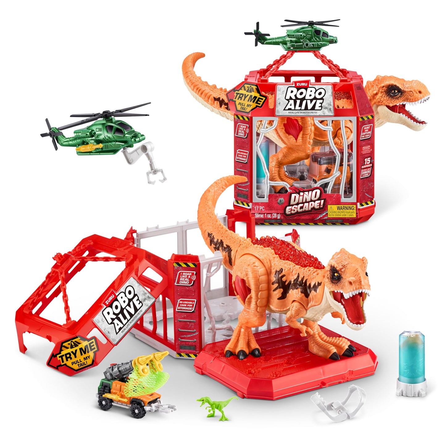 Robo Alive Dino Escape, Robotic Light Up, Vehicles with Firing Weapons, Storable, Giftable, Ages 3+ by ZURU