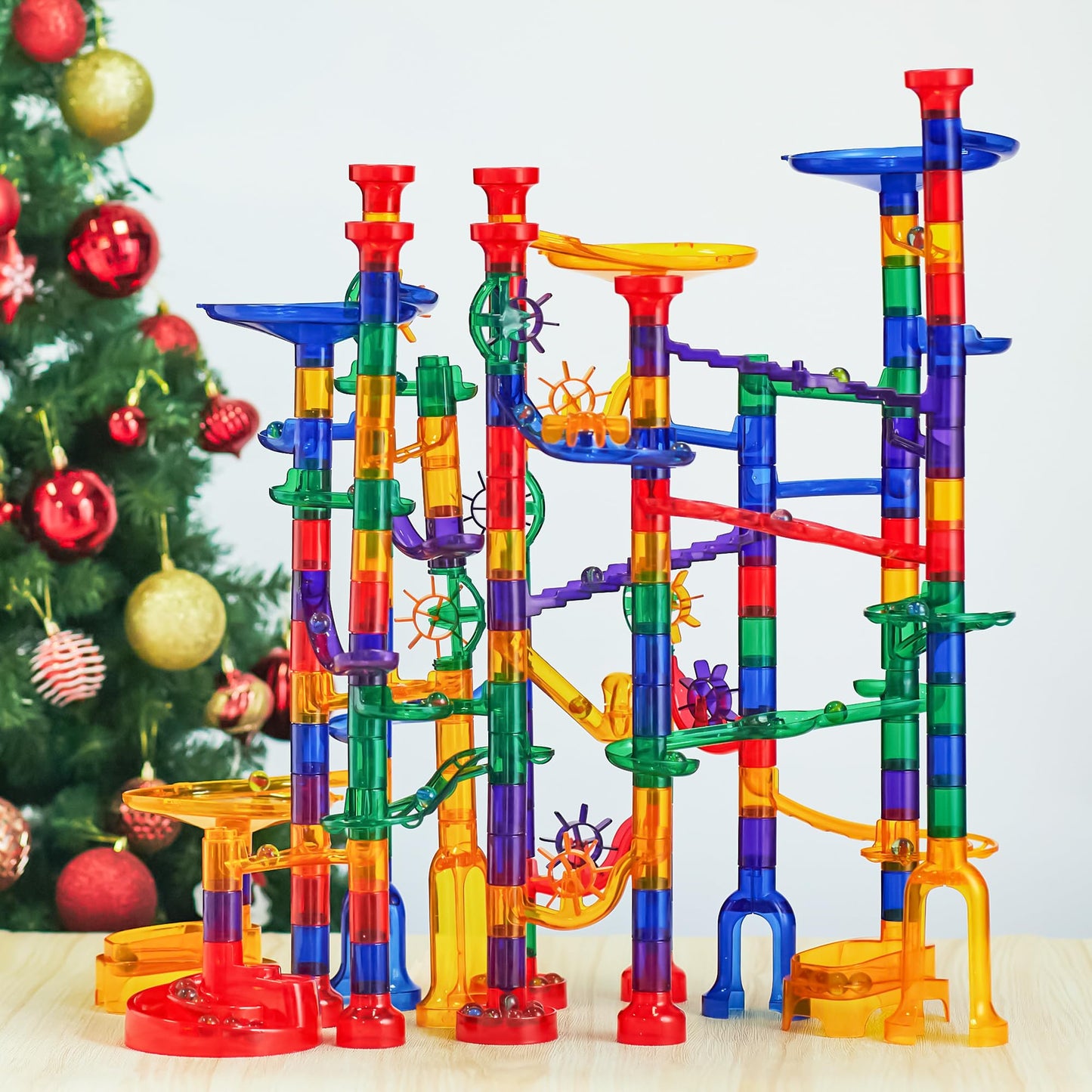 JOYIN 207-Piece Glowing Marble Run Building Set with 5 Glow-in-the-Dark Marbles | STEM Construction Toy for Kids | Educational Gift for Christmas