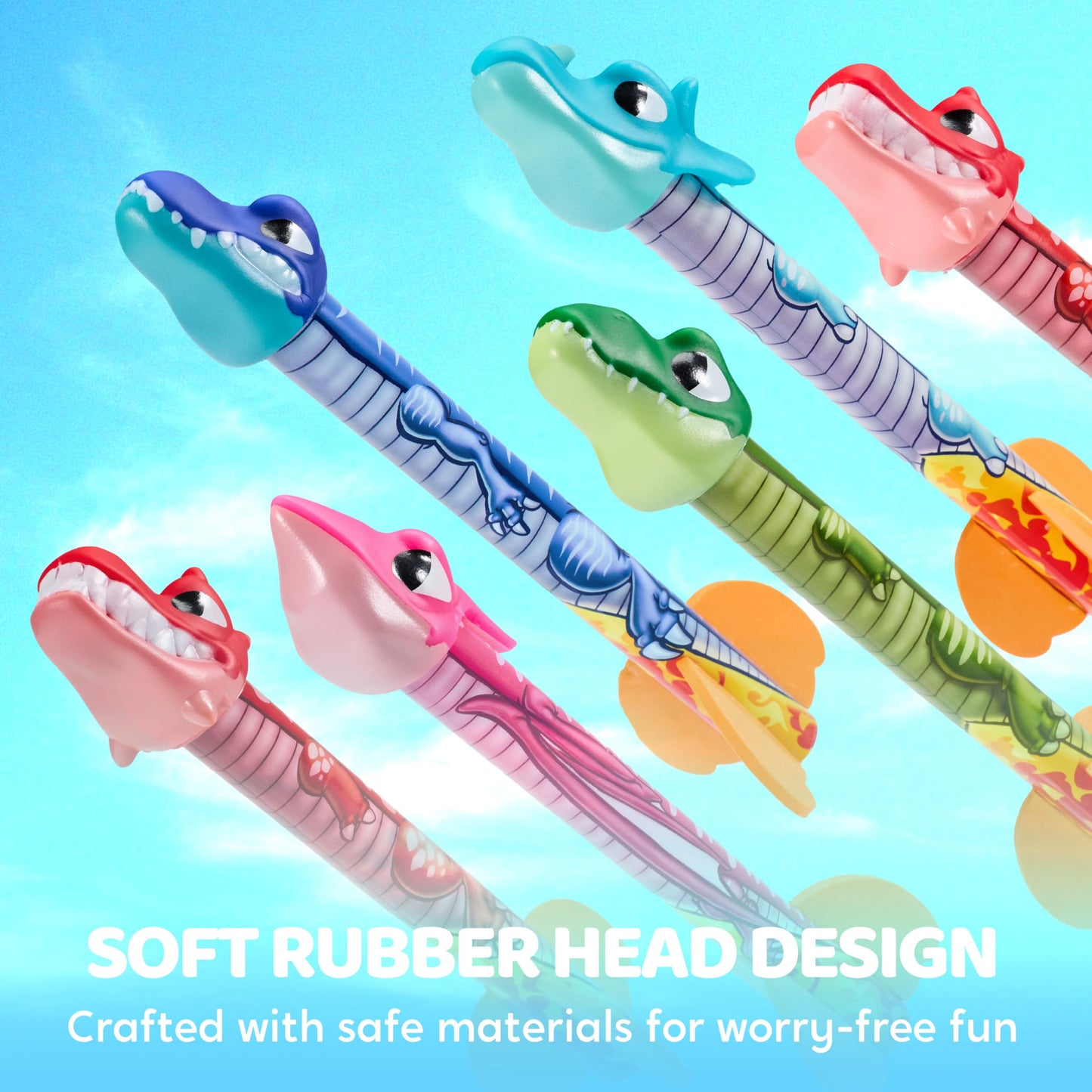 JOYIN Dinosaur Foam Rocket Launcher Toy for Kids – 6 Dino Rockets, Launches Up to 100 ft, Fun Gift for Boys 3-8, Birthday & Family Play