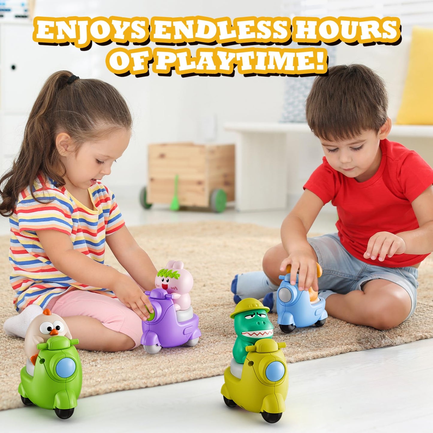 Hydrathy 4-Pack Press & Go Animal Cars for Toddlers 1-3, Dinosaur Push Toys for Boys & Girls, Safe Baby Vehicles for Birthday & Christmas