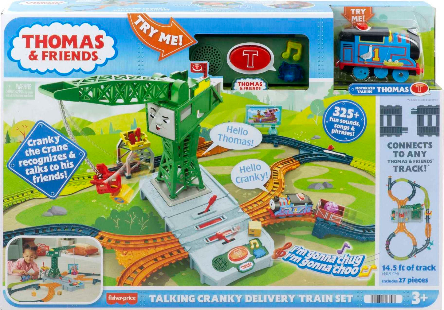 Thomas & Friends Motorized Train Set, Talking Cranky Delivery Set, Talking Crane & Battery Powered Toy Train with Songs & Sounds (Amazon Exclusive)