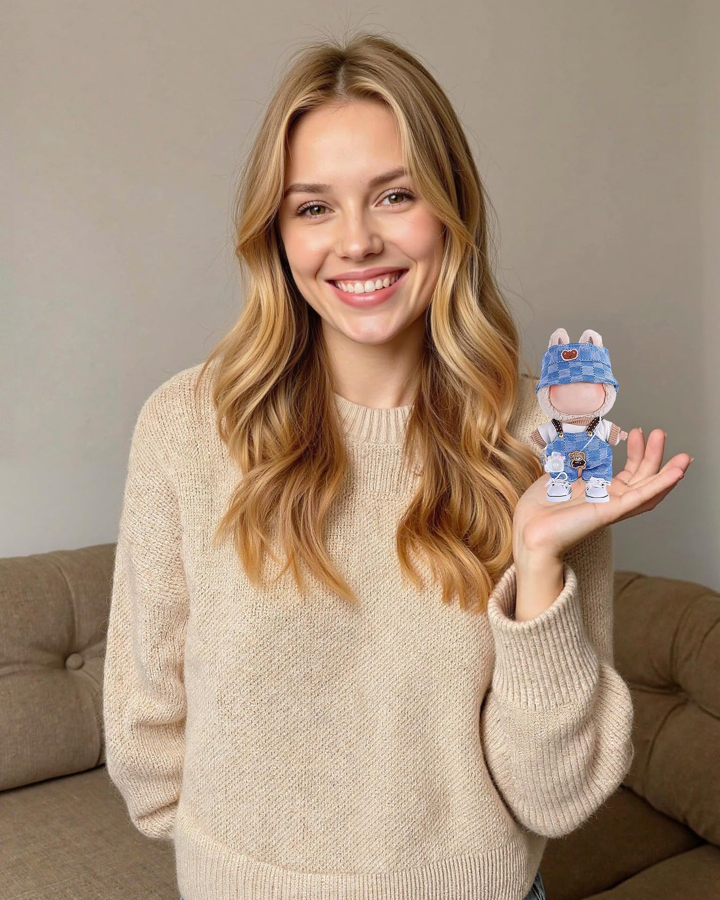 4pcs Handcrafted Doll Clothes for 15-17cm Labubu Dolls – Cute Blue Overalls Outfit Set, Stylish Accessories for Boys & Girls AK053BL