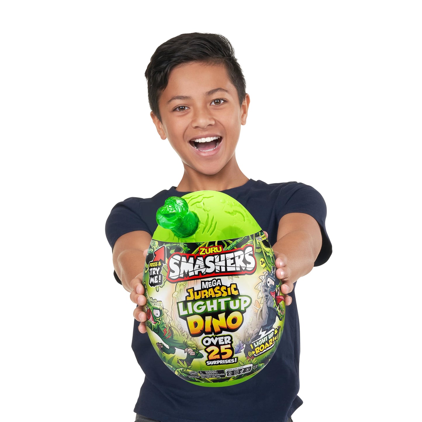Smashers Mega Jurassic Light Up Dino Egg T-Rex by ZURU – Collectible Egg with 25+ Surprises, Volcano Slime, Fossil & Dinosaur Toys