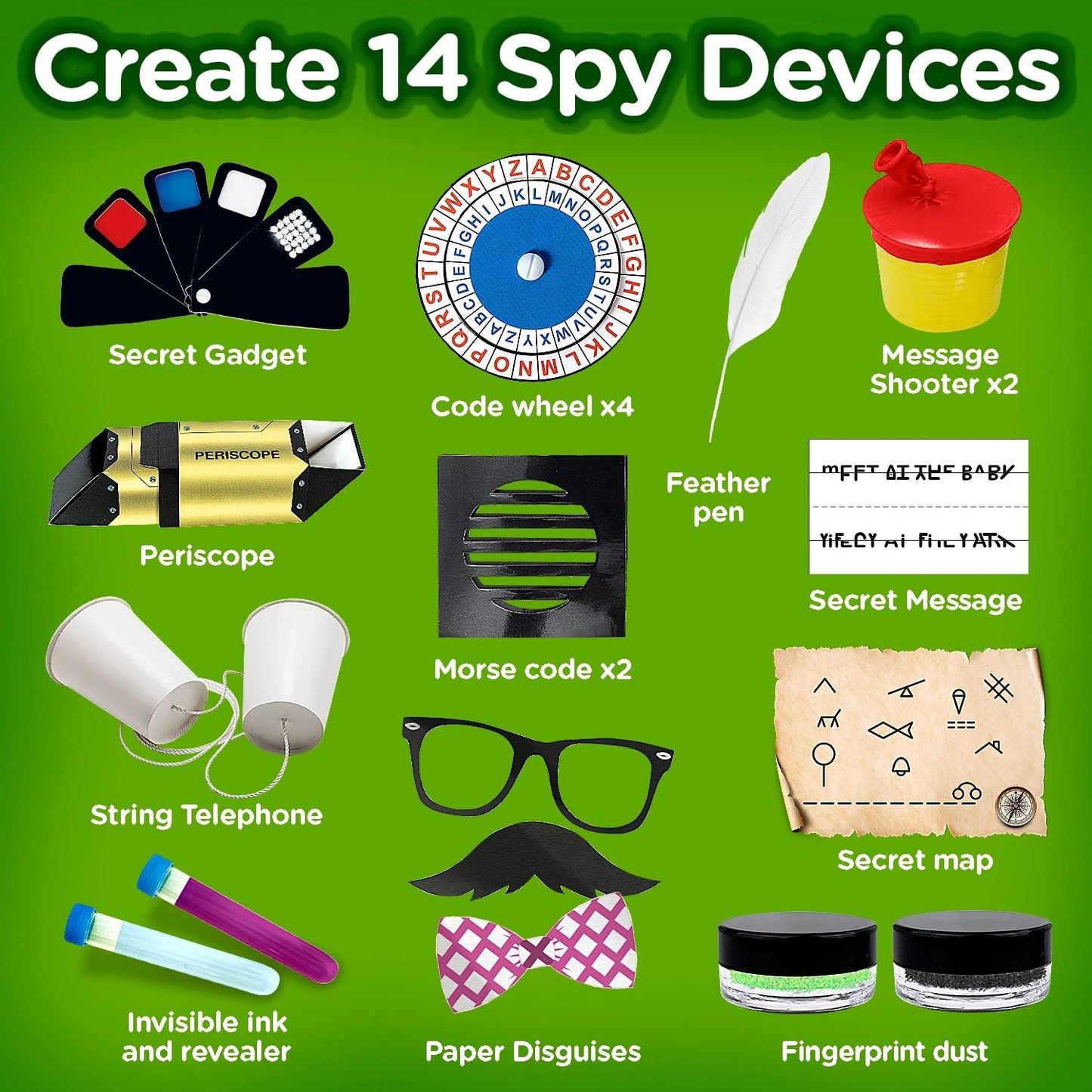 Kids Spy Kit, Explore 15 Secret Missions & Create 14 Detective Gadgets - Birthday for 7, 8,9,10 Year-Old Boy