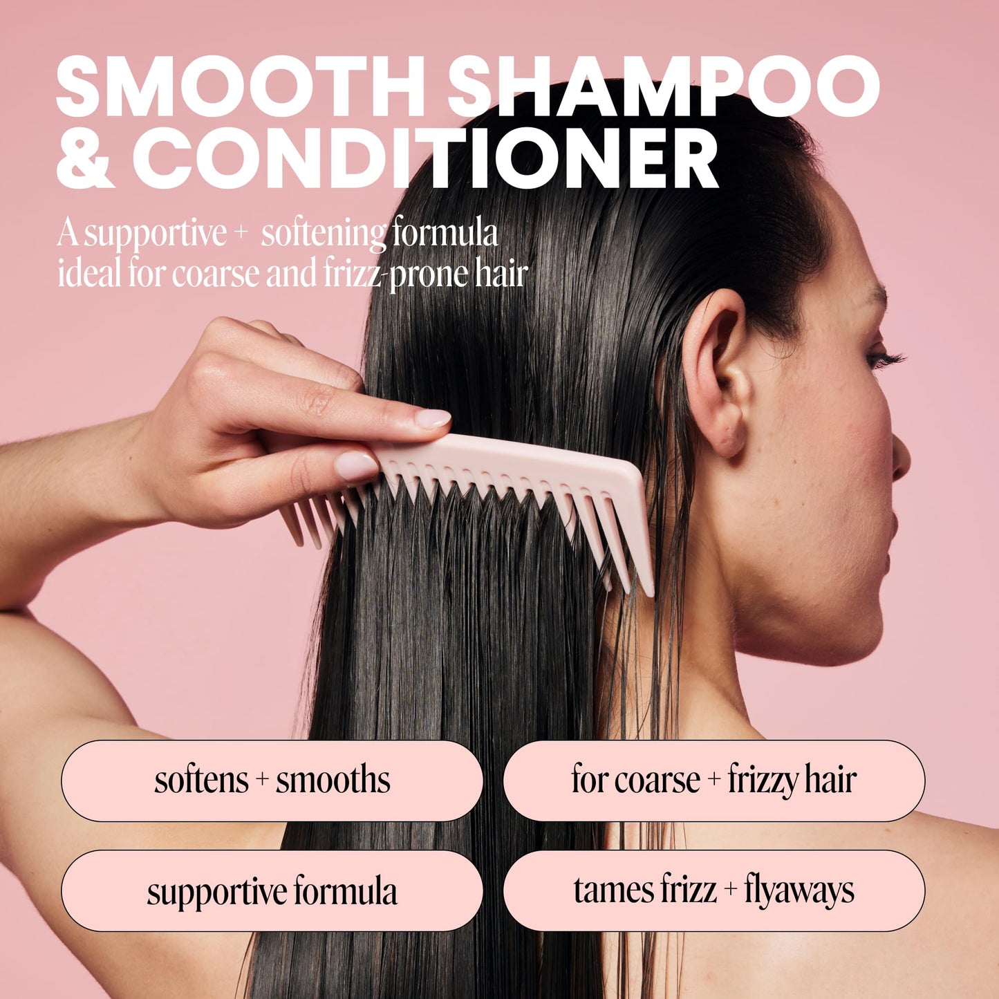 MONDAY HAIRCARE Smooth Shampoo & Conditioner Set, 27 oz Each – For Frizzy, Coarse & Curly Hair with Coconut Oil, Shea Butter & Vitamin E, Pink