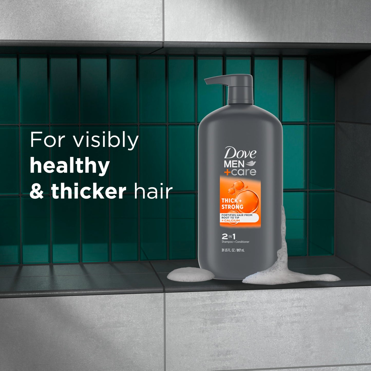 Dove Men+Care 2-in-1 Shampoo + Conditioner Thick + Strong for Fortifying Hair from Root to Tip, with Calcium, 31 oz