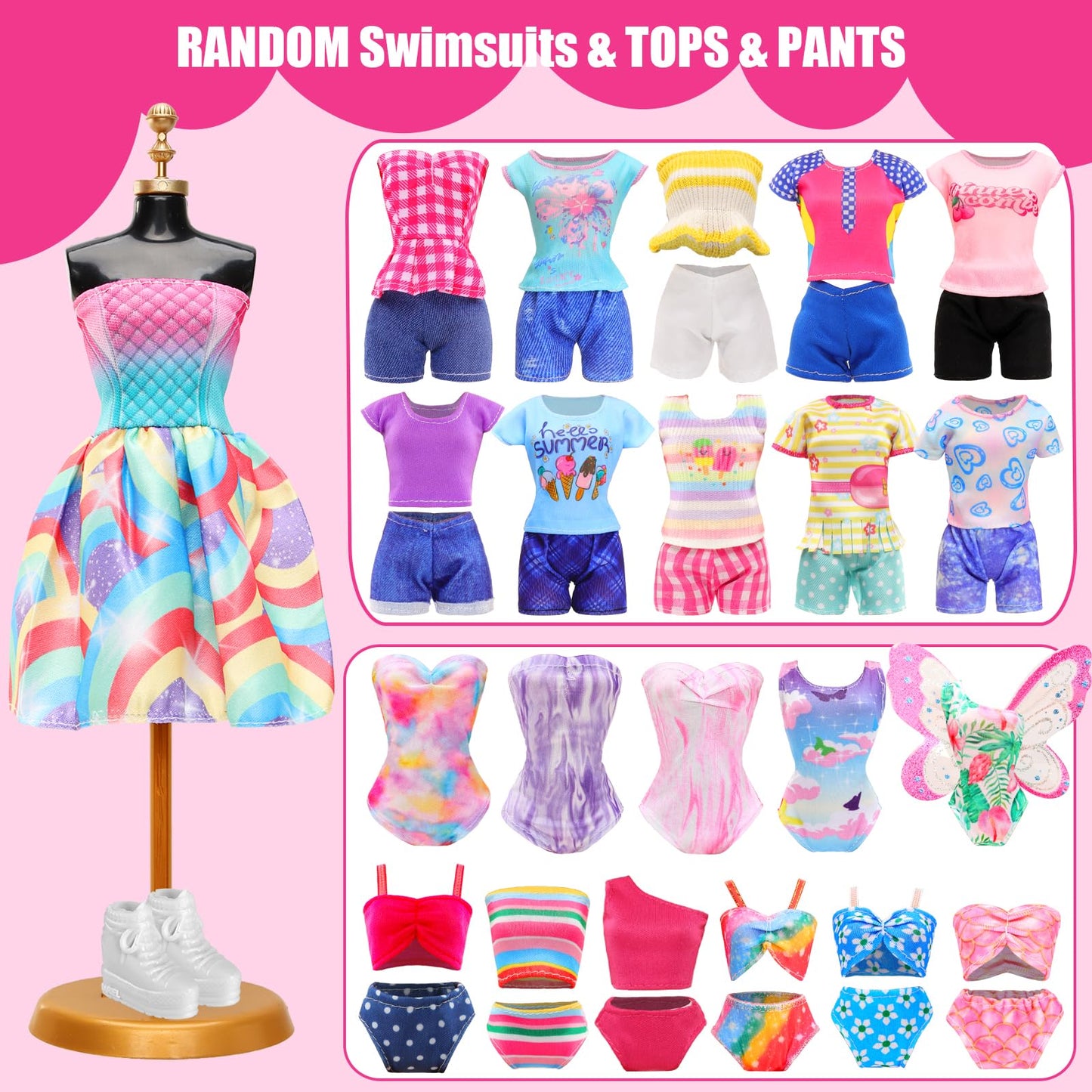 57-Piece Doll Clothes & Accessories Set for 11.5" Dolls – Dresses, Wedding Gowns, Tops, Pants, Shoes, Swimsuits & More