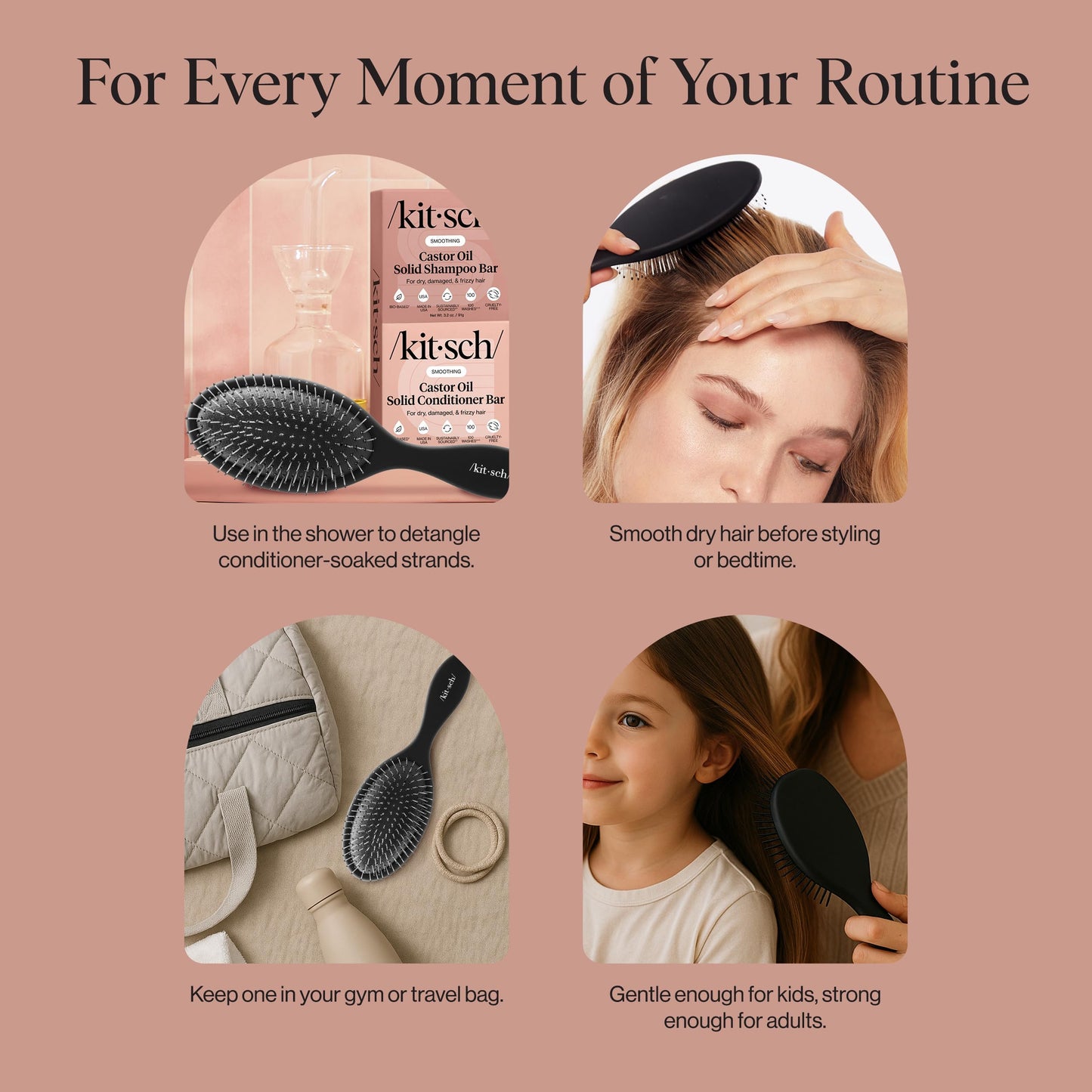 Kitsch Detangler Hair Brush for Wet & Dry Hair – Flexible Bristles for Curly, Straight, Thick, or Fine Hair – Gentle Detangling for Women, Men & Kids