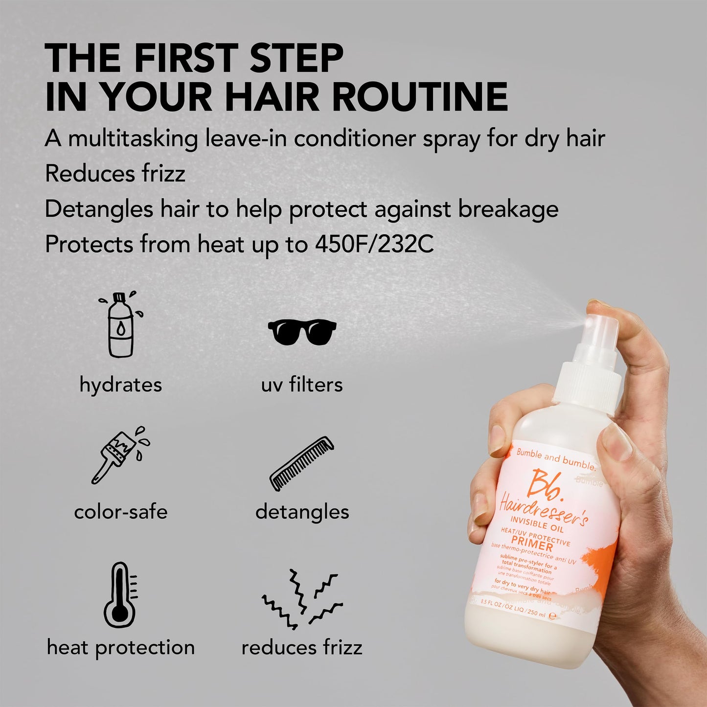 Bumble and bumble Hairdresser's Invisible Oil Leave-In Conditioner | Heat & UV Protectant Primer | Hydrating, Anti-Frizz, Color Safe | 8.5 Fl Oz