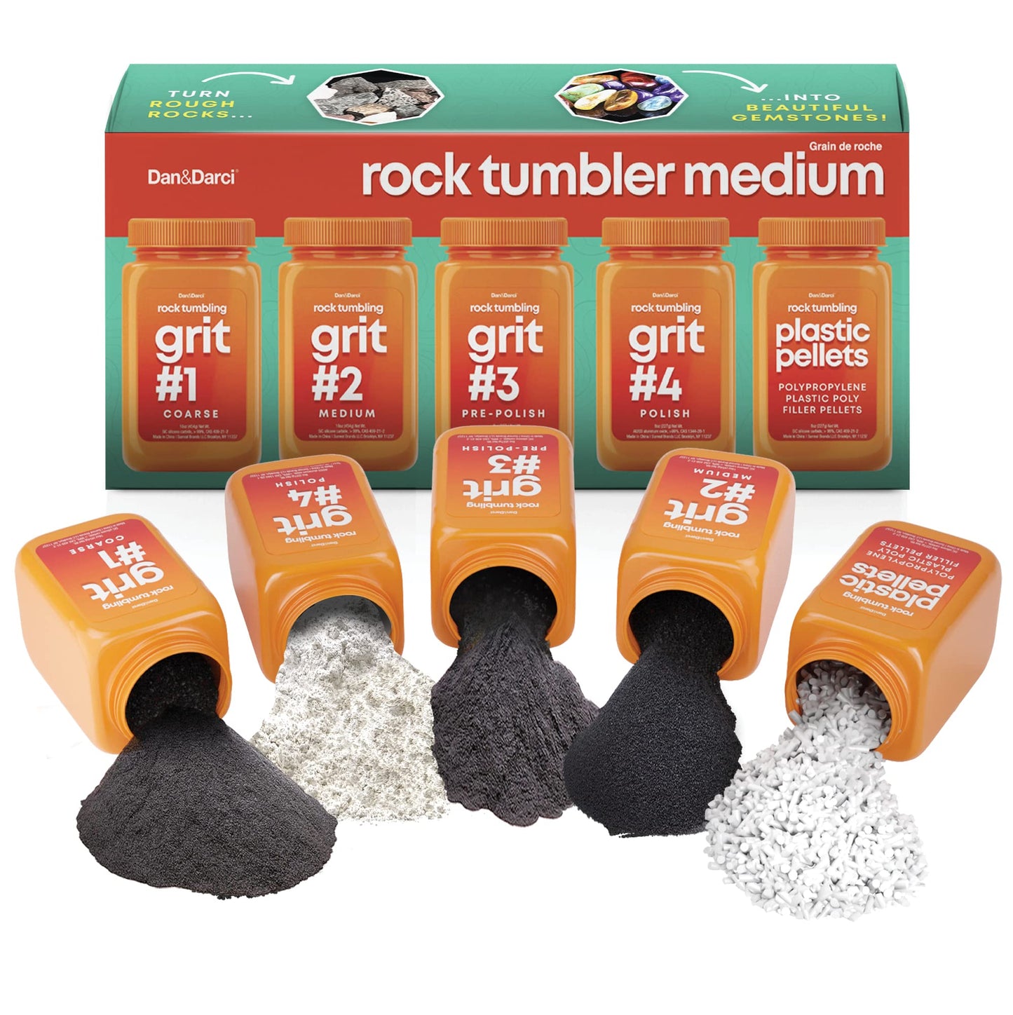 Dan&Darci Rock Tumbler Refill Kit – 3.5 lbs Grit & Poly Pellets, Polishing Media for Stones, Tumblers, and Rock Polishing Supplies