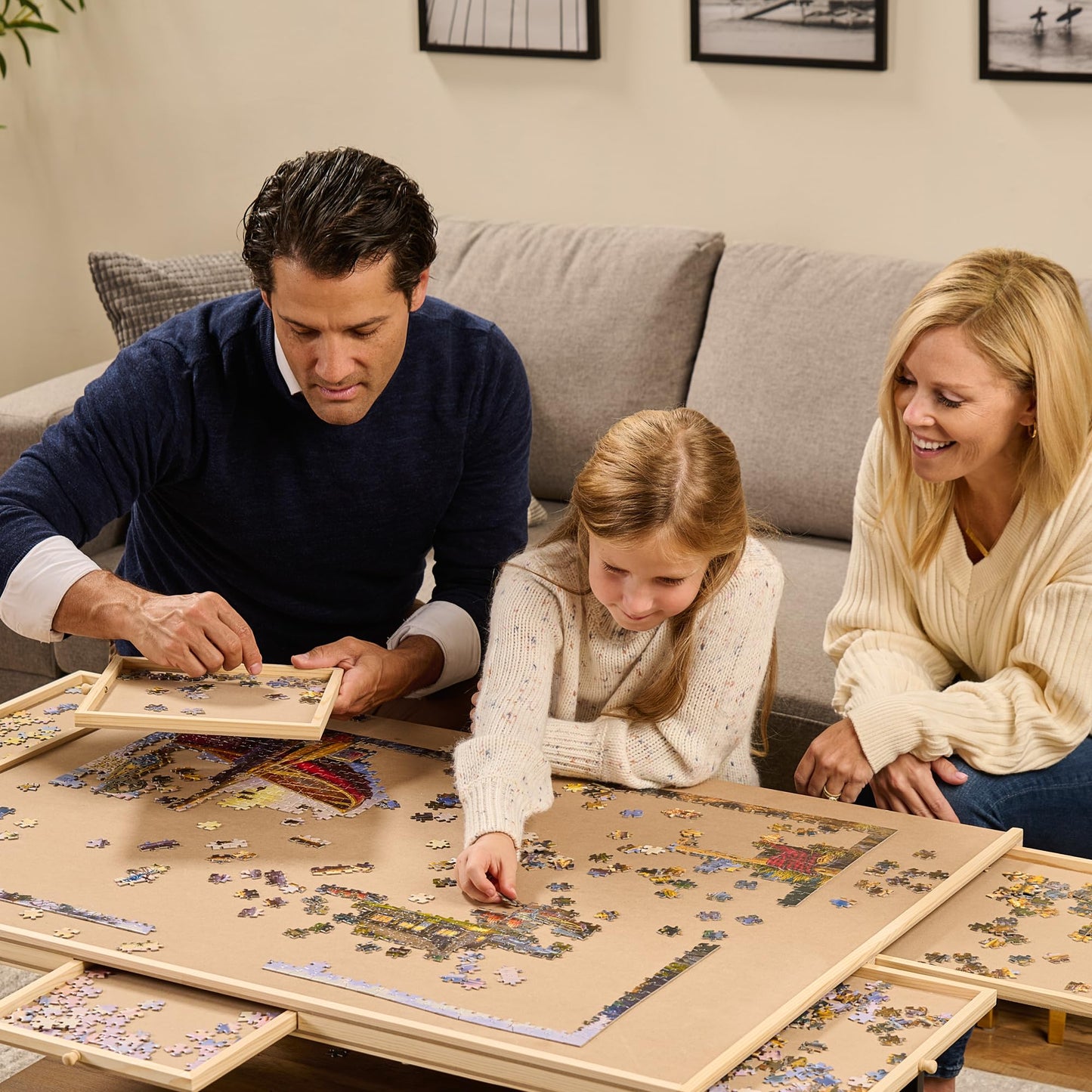 1500-Piece Rotating Puzzle Board – Wooden Jigsaw Table with 6 Storage Drawers & Protective Cover, Perfect for Family Games & Home Entertainment