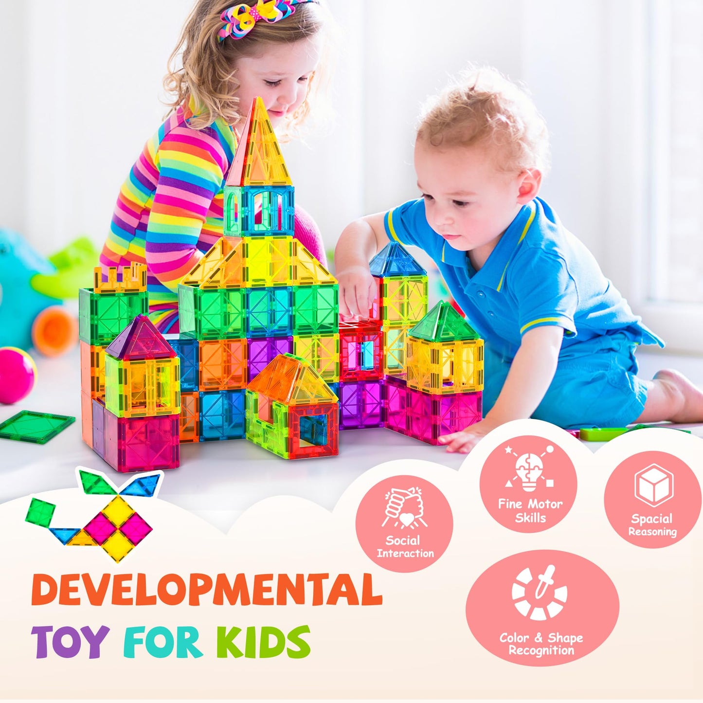 Cossy 120-Piece Magnetic Tiles Set – 3D Building Blocks for Kids 3+, Strong Magnets, Educational & Recreational Construction Toys