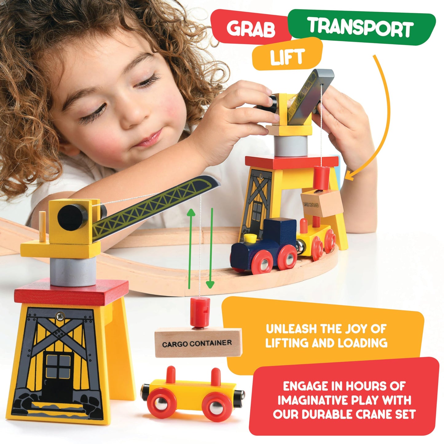 Play22 Wooden Train Set Toddler Toys - 38 Pieces Wood Train Track Set for Toddlers 3-4 Years with Crane, Bridge & Accessories