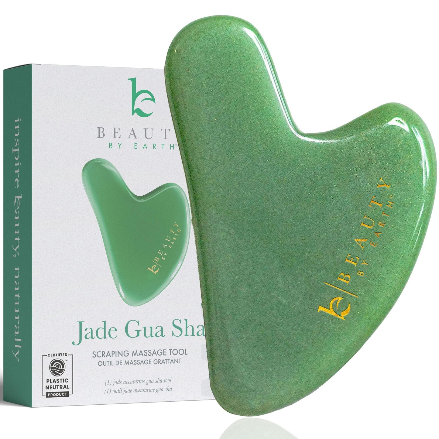 Beauty by Earth Jade Gua Sha – Face Sculpting & Massage Tool, Smooths Wrinkles, Jaw Massager, Ideal Gift for Women & Teens