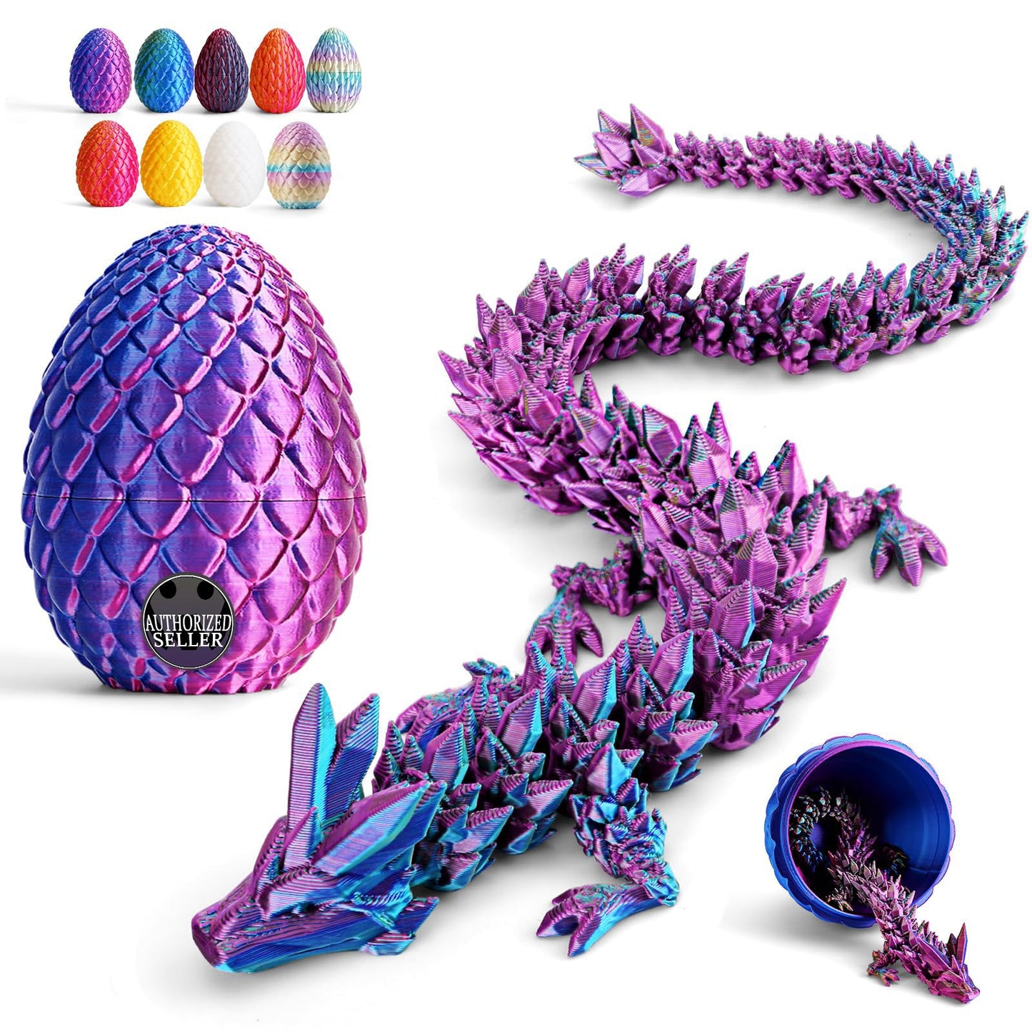 Cessfle 12" 3D Printed Dragon Egg, Crystalynx 3D Fidget Dragon Toy for Kids, Teens & Adults, Cool Collectible & Fun Gift