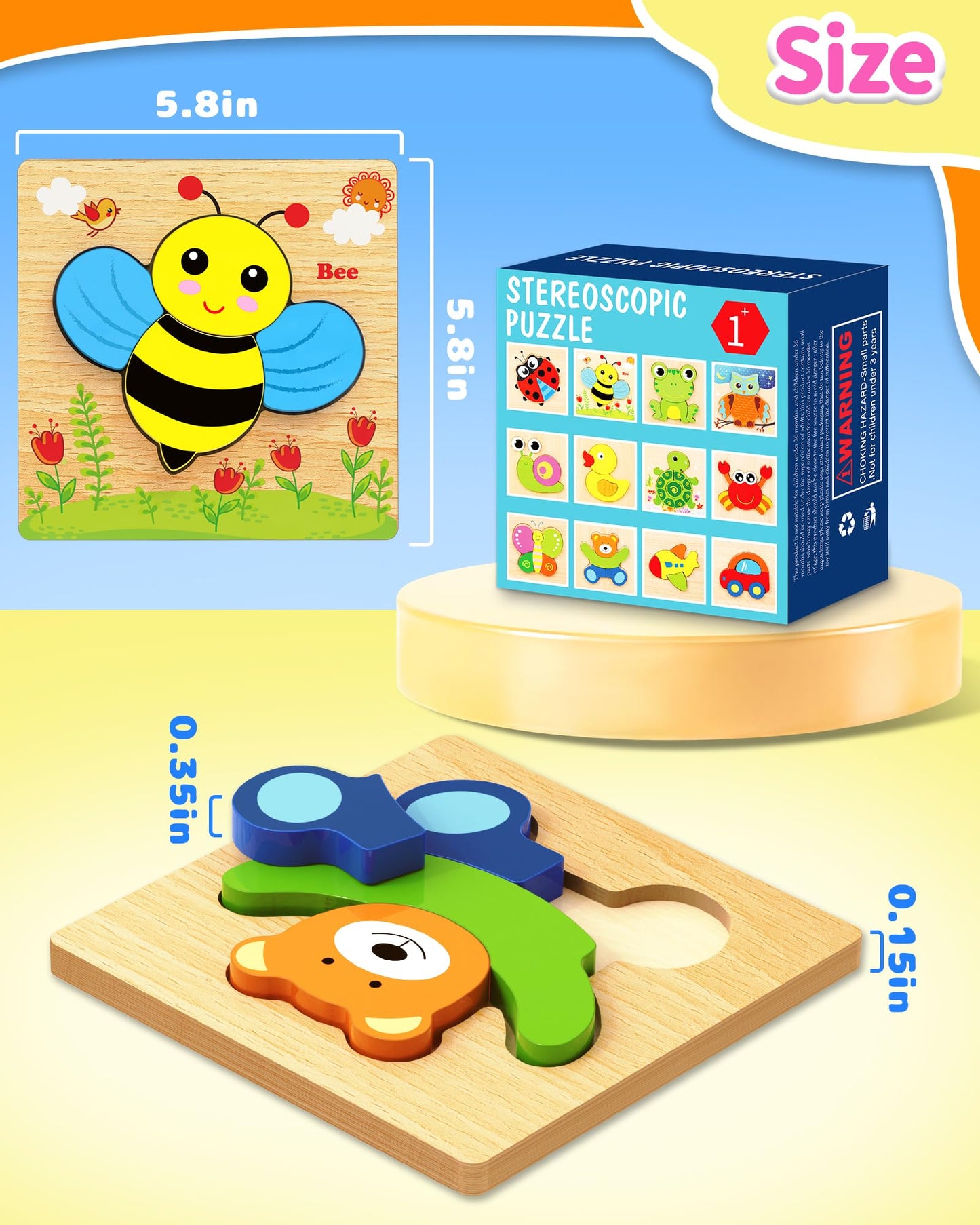 Bekayshad Wooden Animal Puzzles for Toddlers – Montessori Learning Toy, Educational Jigsaw, Gifts for Boys & Girls Ages 1-3