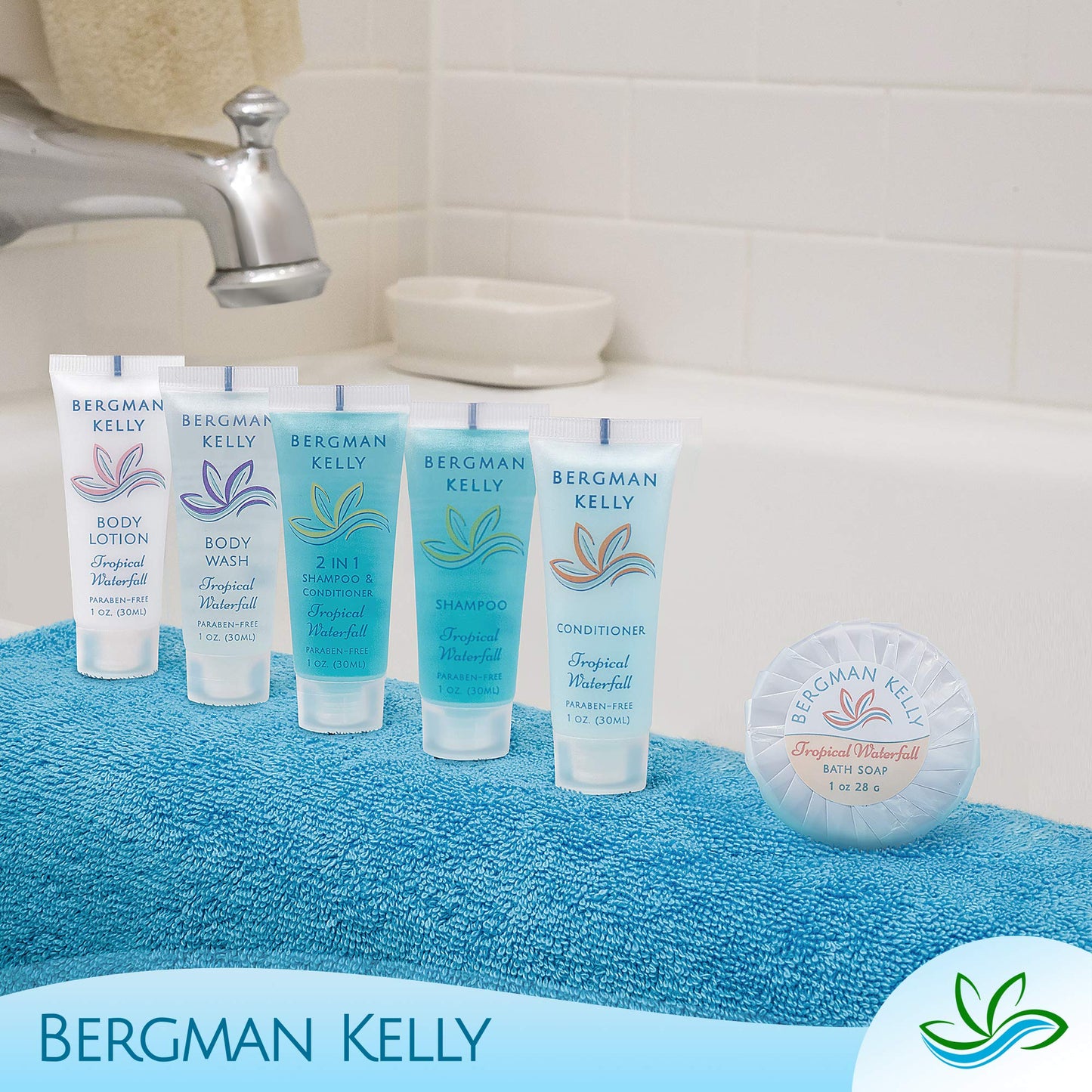 Bergman Kelly Travel Size 2-in-1 Shampoo & Conditioner, Tropical Waterfall Scent, 1 fl oz (100 Pack) – Refreshing Hotel Toiletries Bulk Set