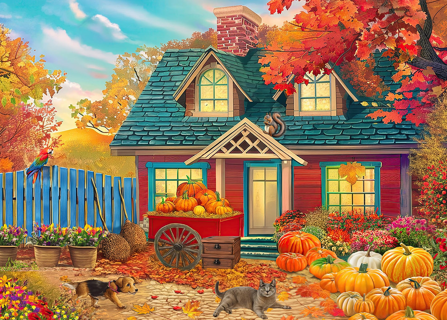 300 Piece Puzzles for Adults Large Piece - Fall Puzzle - Autumn Pumpkin Harvest