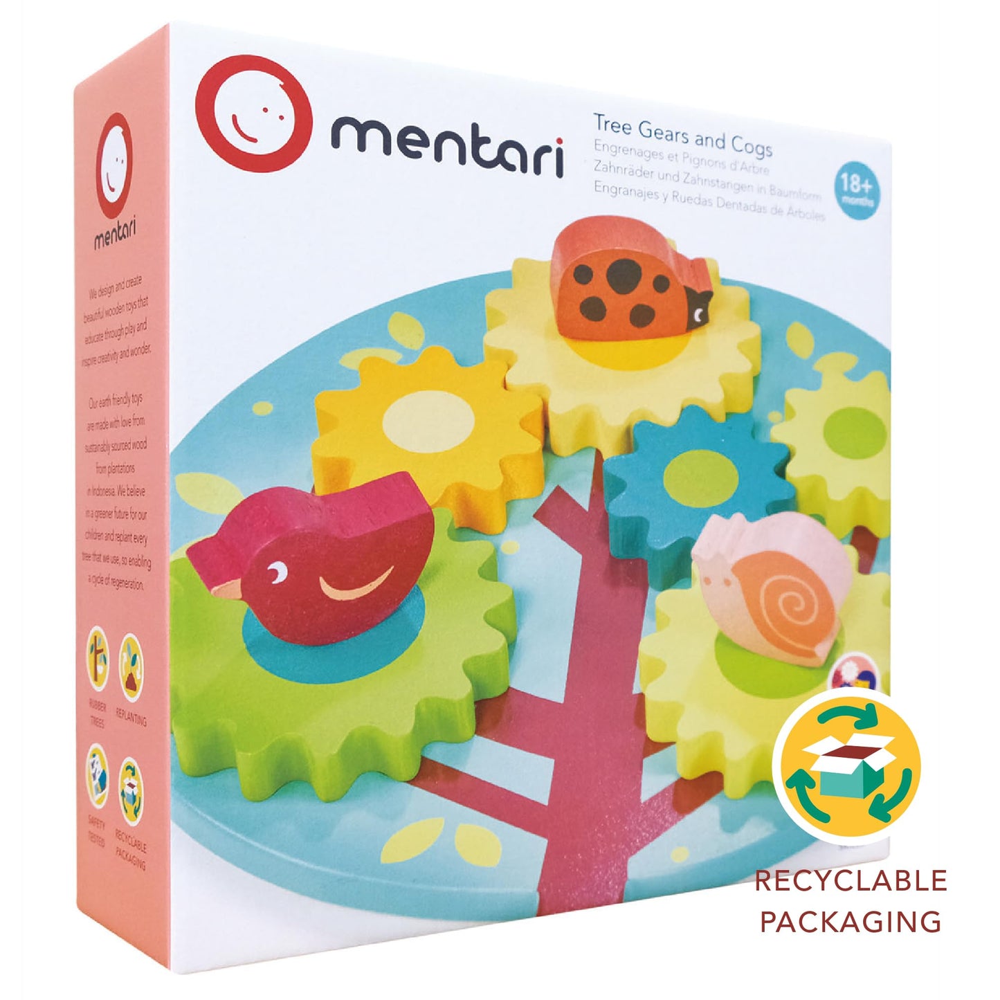 Mentari Toys Tree Gears & Cogs Wooden Puzzle for Toddlers, Colorful Spinning Animal Cogs, Fine Motor Skills & Coordination, 18m+