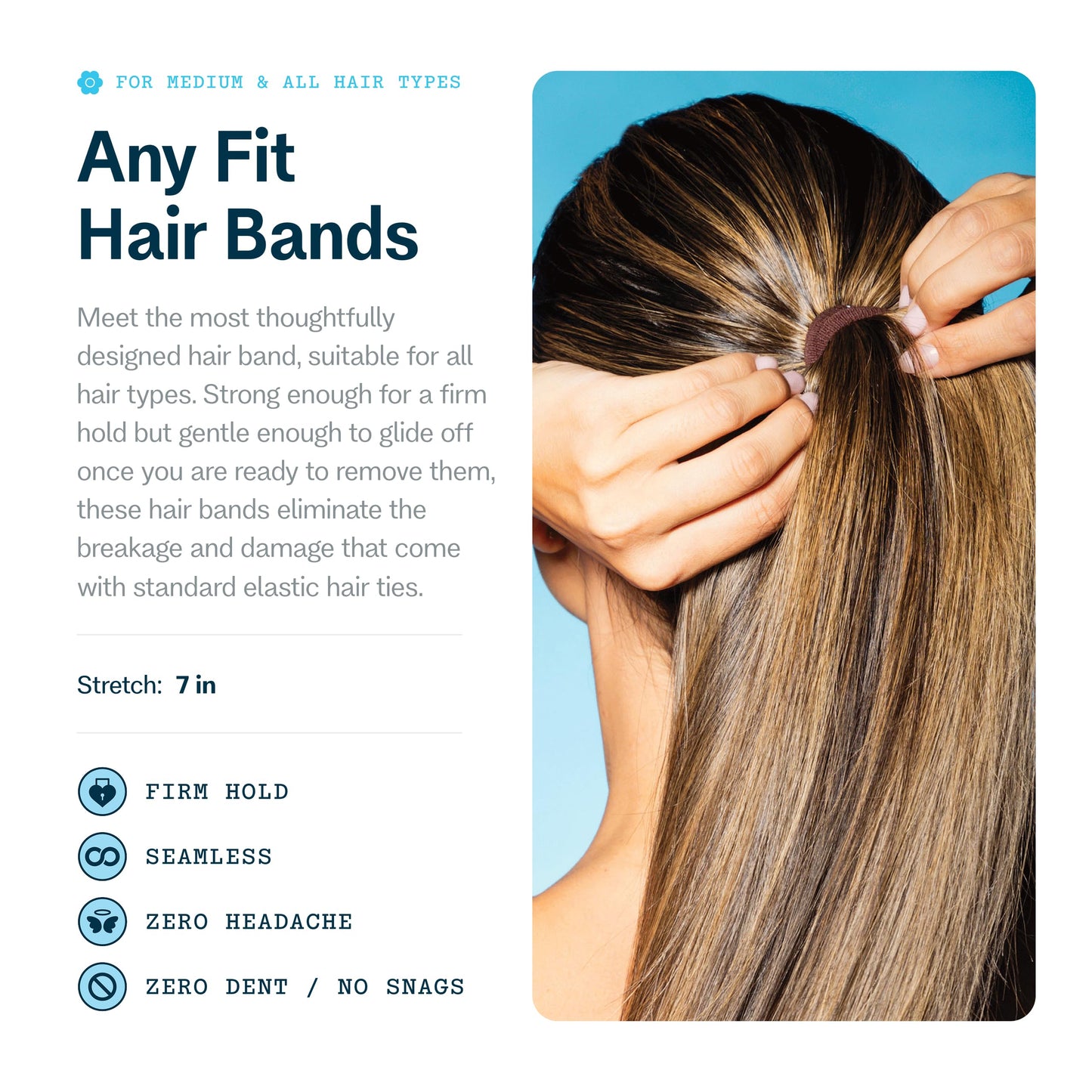 Gimme Beauty Medium Hair Bands – Seamless Nylon & Spandex, No-Snag, No-Dent Ponytail Holders for All Hair Types, Dark Brown (12 Pack)