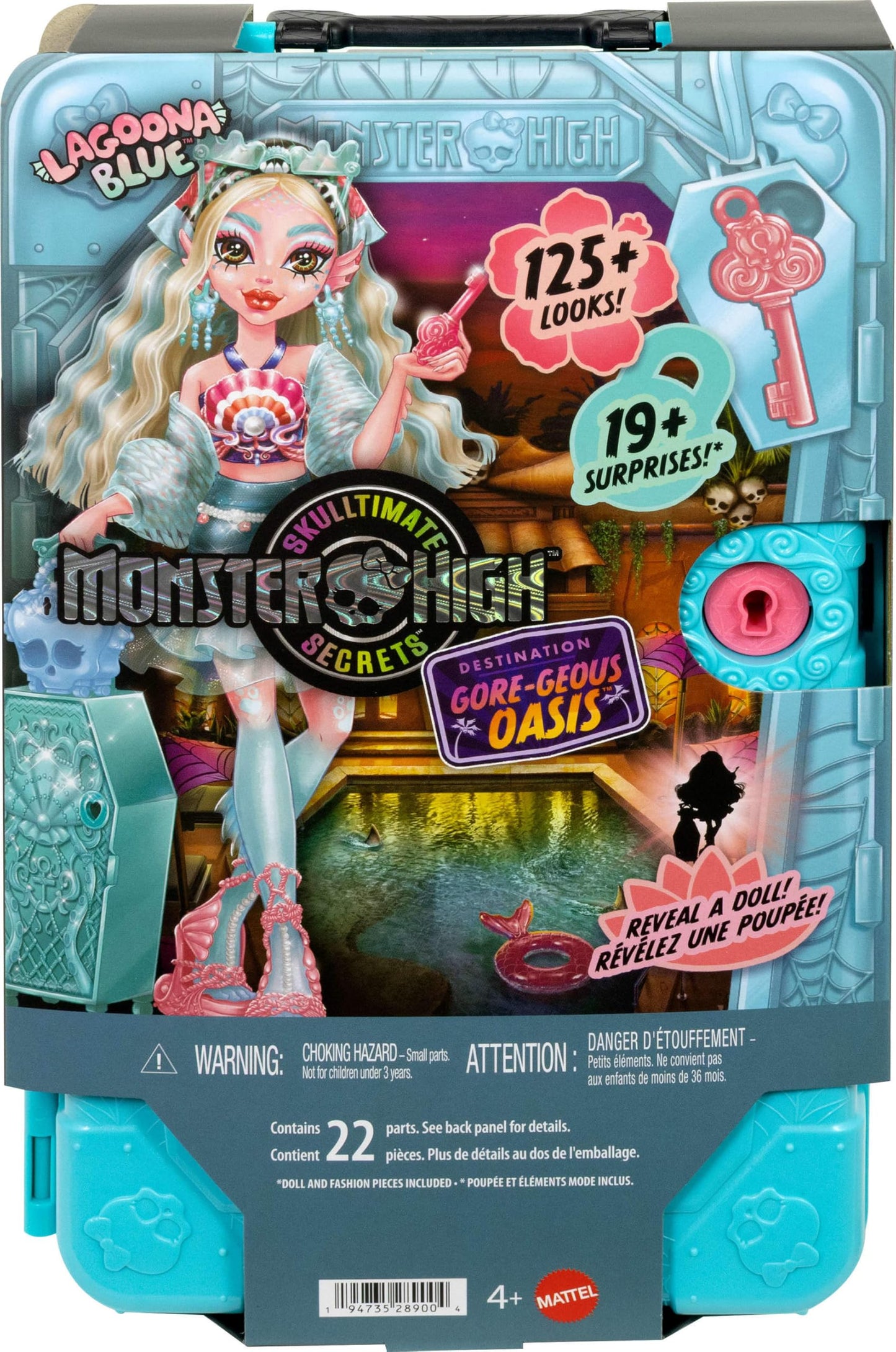 Monster High Skulltimate Secrets Lagoona Blue Doll and Accessories Set, Destination: Gore-geous Oasis with Suitcase and 19+ Surprises Like Clothes