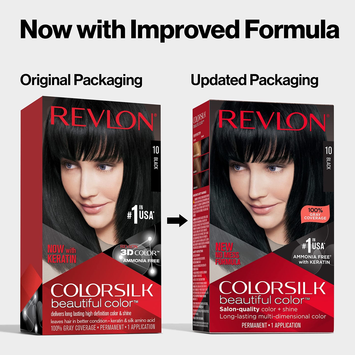 Revlon Colorsilk Beautiful Color 010 Black Hair Dye – Ammonia-Free Permanent Color for 100% Gray Coverage, Shine & Silky Soft Hair, 1 Pack