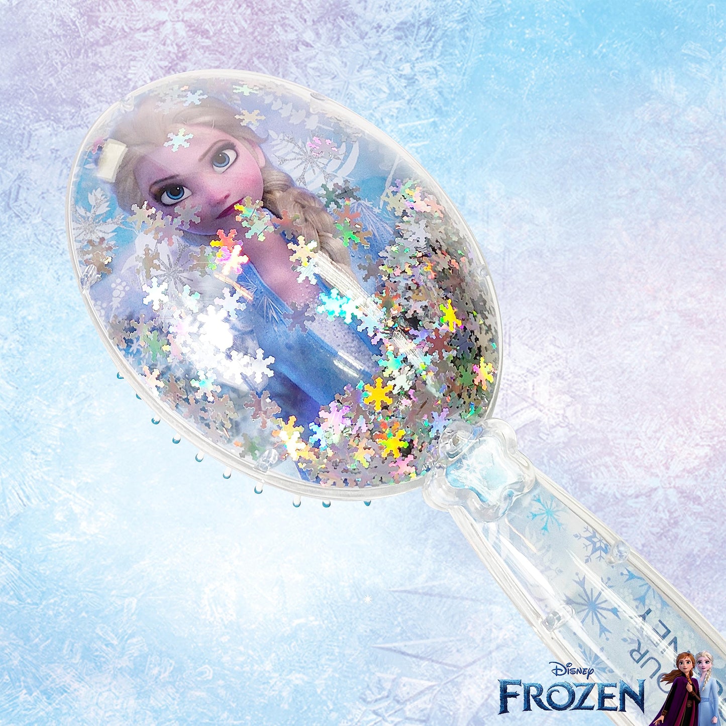 LUV HER Disney Frozen II Girls Snowflake Confetti One Hair Brush featuring Elsa, Silver - Ages 3+