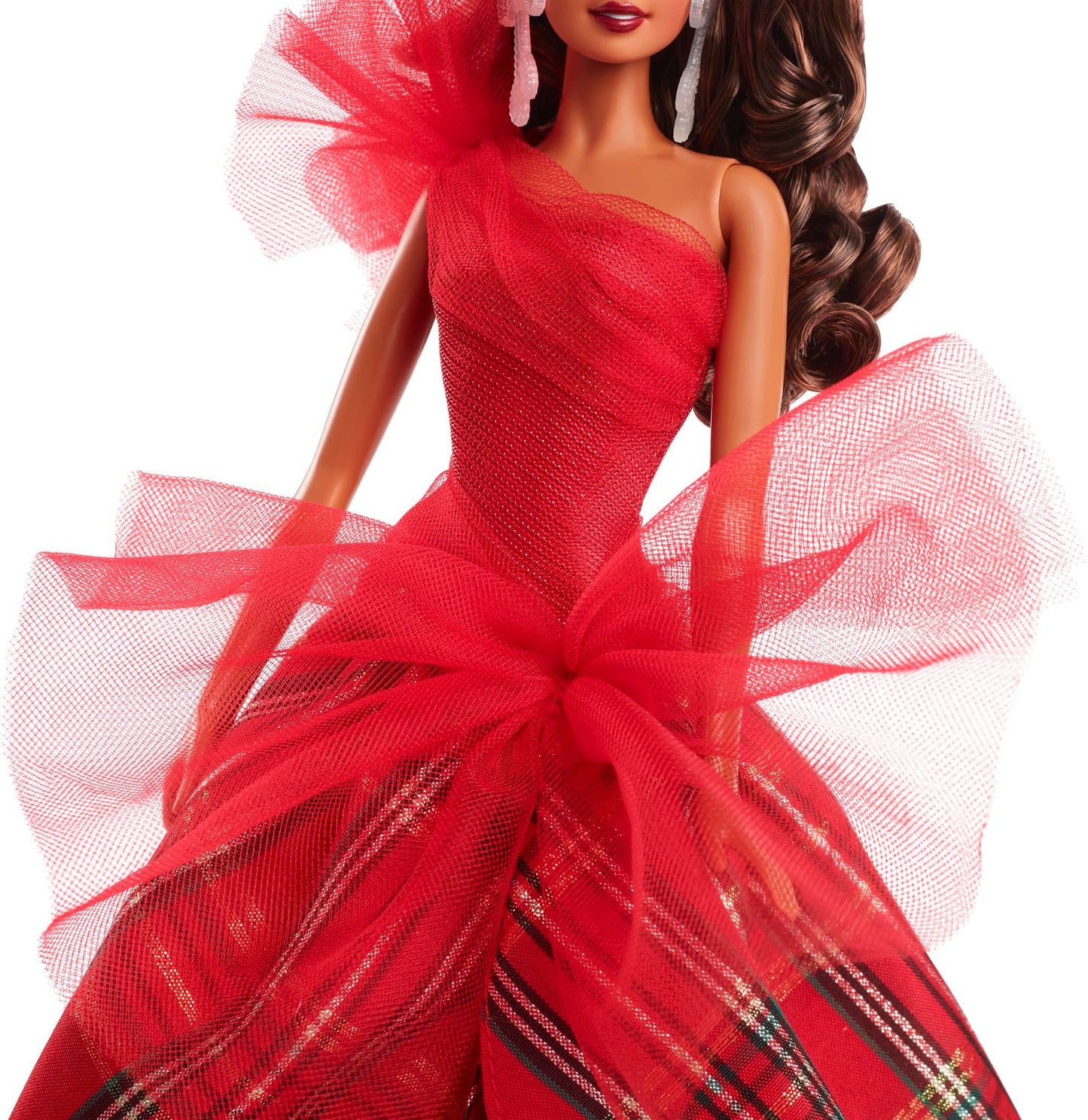 Barbie Signature 2024 Holiday Doll with Light Brown Hair in Plaid Gown, Collectible Toy in Displayable Packaging