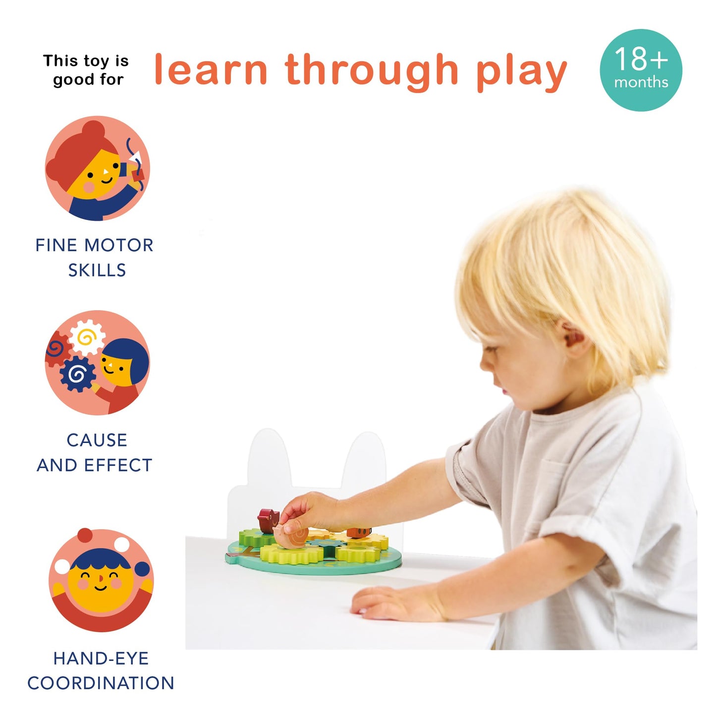 Mentari Toys Tree Gears & Cogs Wooden Puzzle for Toddlers, Colorful Spinning Animal Cogs, Fine Motor Skills & Coordination, 18m+