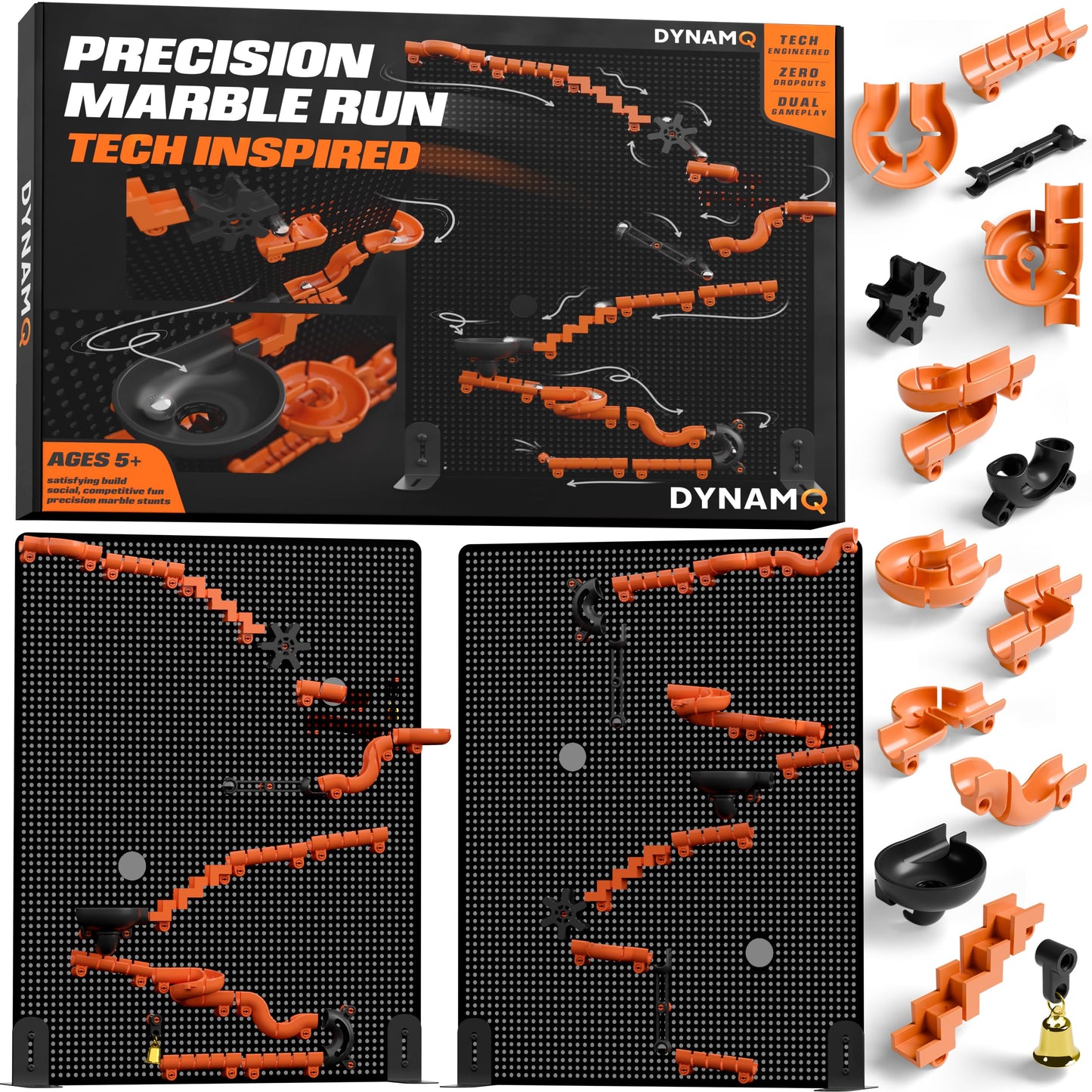 Precision Marble Run 125-Piece STEM Building Kit - 3D Marble Maze Construction Game for Kids 5+ & Adults, Educational Science Toy Gift