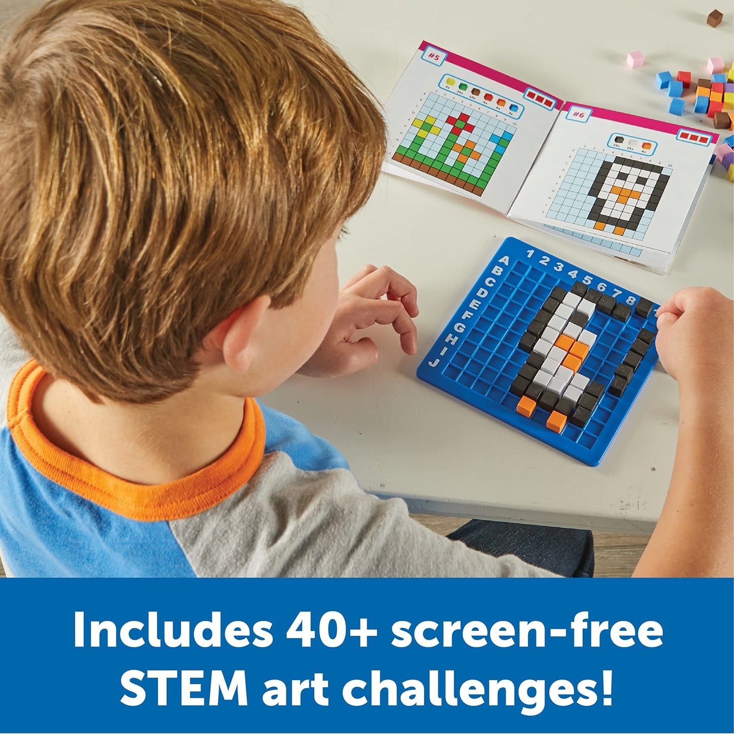 Learning Resources STEM Explorers Pixel Art Challenge - Math & Pattern Block Activity Set for Kids, Creative STEM Building & Learning Toy