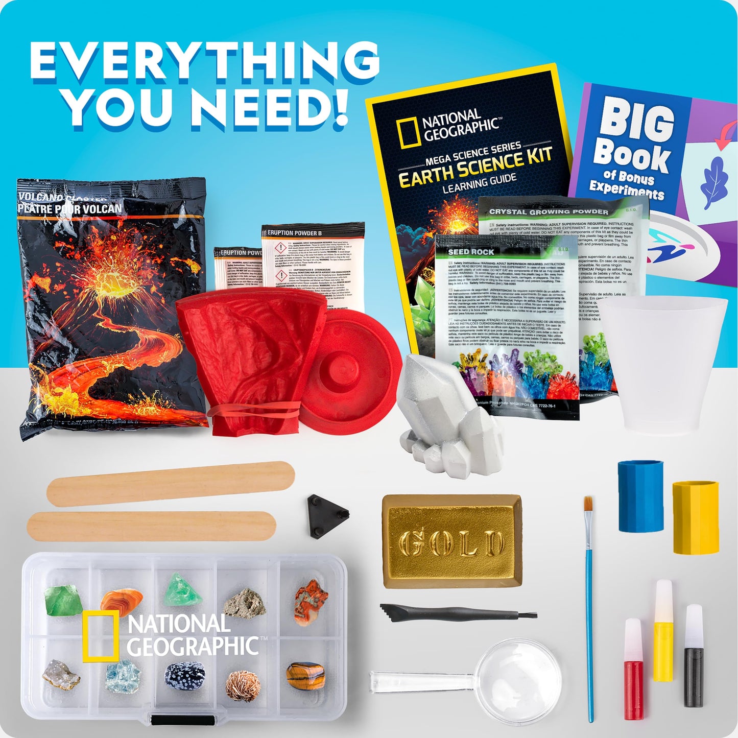 National Geographic STEM Science Kit - 15+ Experiments, Crystal Growing, Volcano Kit, Dig Kits & Gemstones for Kids - Amazon Exclusive