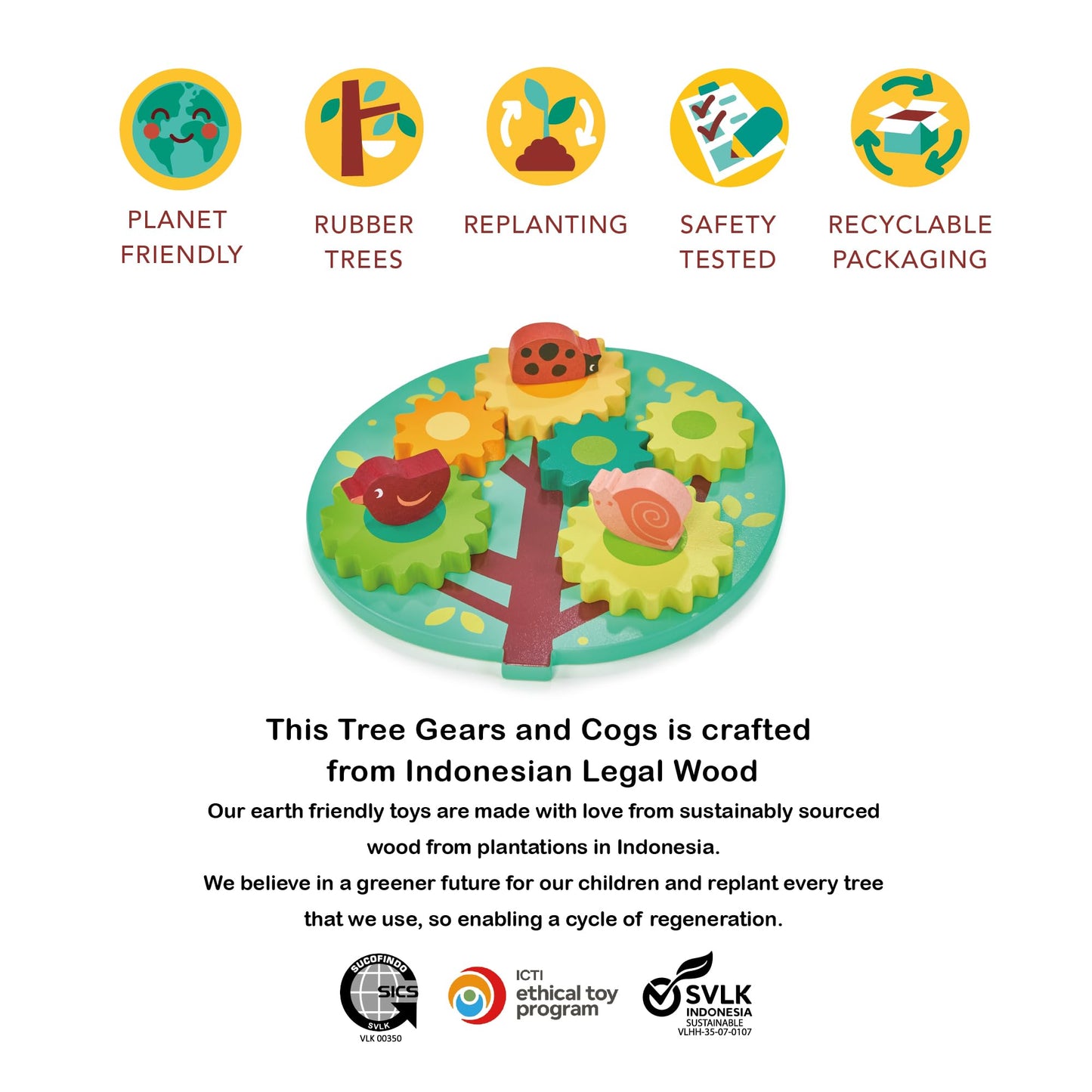 Mentari Toys Tree Gears & Cogs Wooden Puzzle for Toddlers, Colorful Spinning Animal Cogs, Fine Motor Skills & Coordination, 18m+