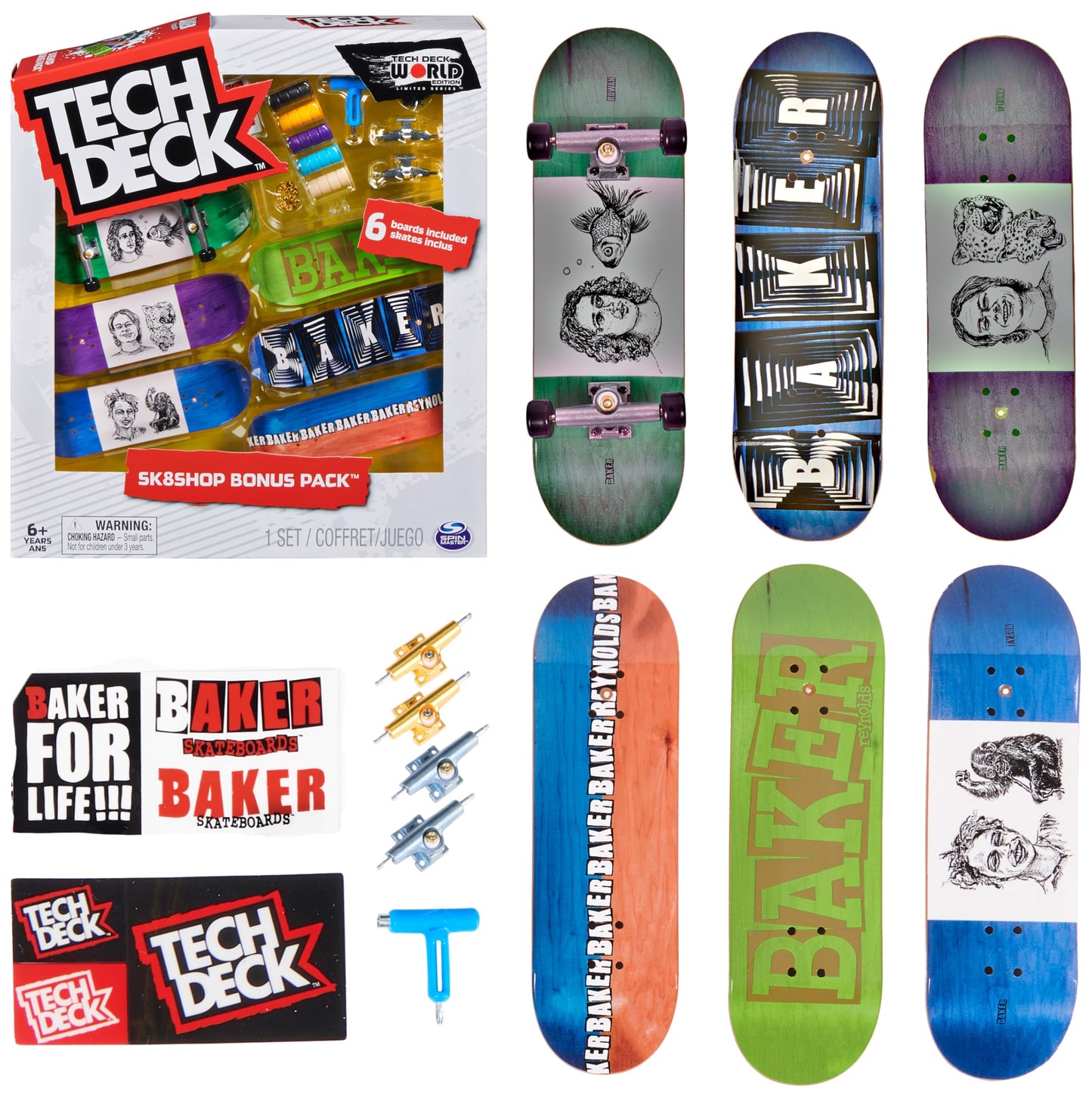 TECH DECK, Sk8shop Fingerboard Bonus Pack, Collectible and Customizable Mini Skateboards (Styles May Vary)