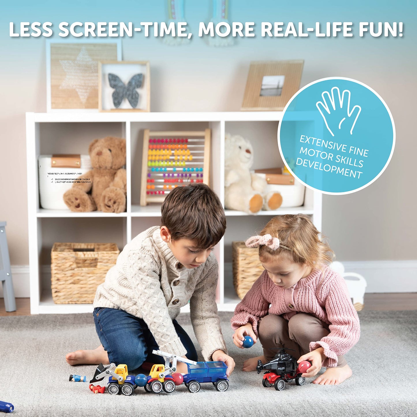 PLAY BRAINY 59-Piece Magnetic Emergency Vehicle Toy Set – Fire Truck, Ambulance, Helicopter & More for Kids 3+ Years