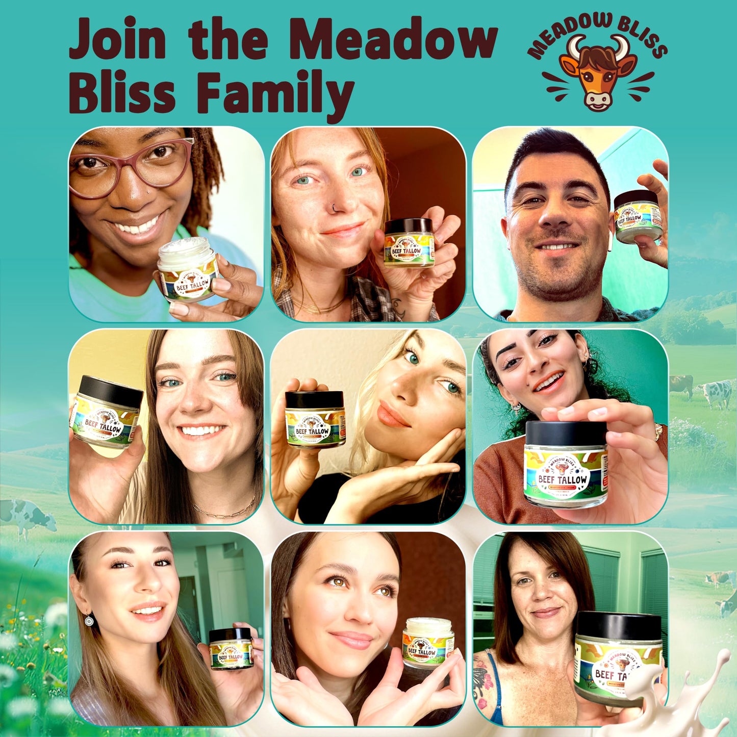 Meadow Bliss Whipped Beef Tallow Cream 2oz – 100% Grass-Fed, Organic Shea & Jojoba, Moisturizer for Eczema & Rosacea, Citrus Breeze