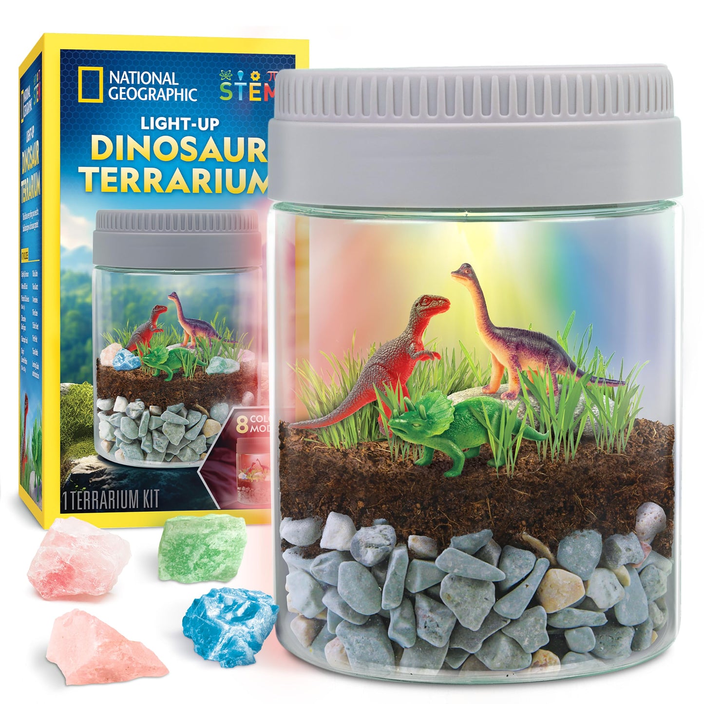 National Geographic Dinosaur Terrarium Kit for Kids – Light-Up Dino Habitat with Real Plants, Science Kit & Dinosaur Toys, Fun STEM Activity