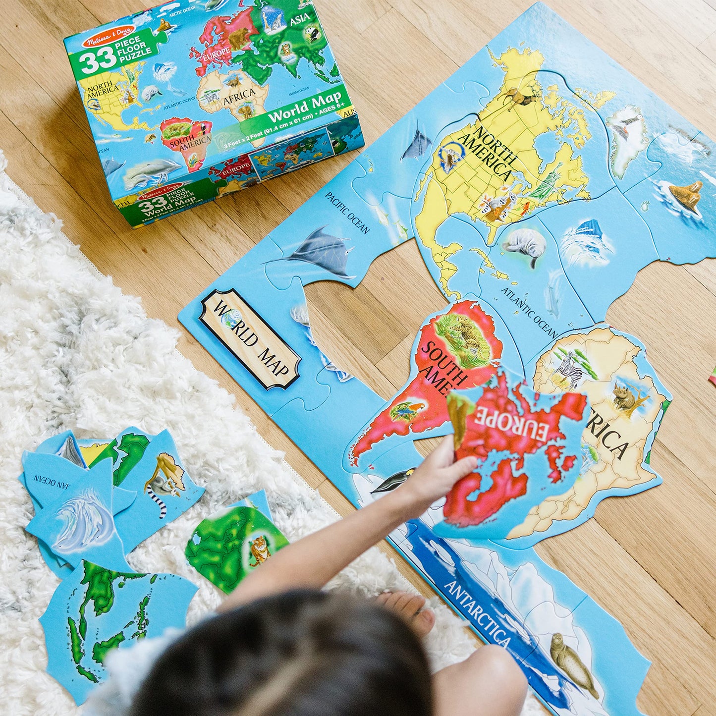 Melissa & Doug World Map Jumbo Jigsaw Floor Puzzle (33 pcs, 2 x 3 feet)