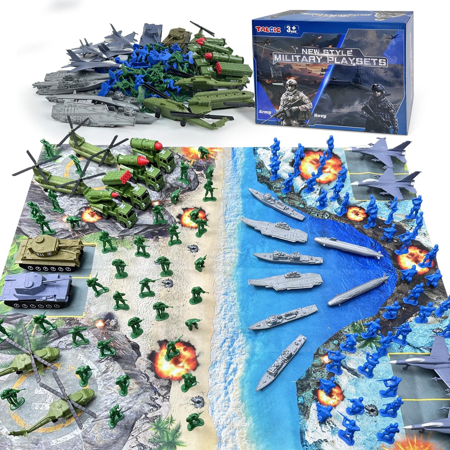 TALGIC Army Men Playset - Large Military Toy Set with Action Figures, Battle Mat, Weapons & Gear Accessories for Boys 4-12
