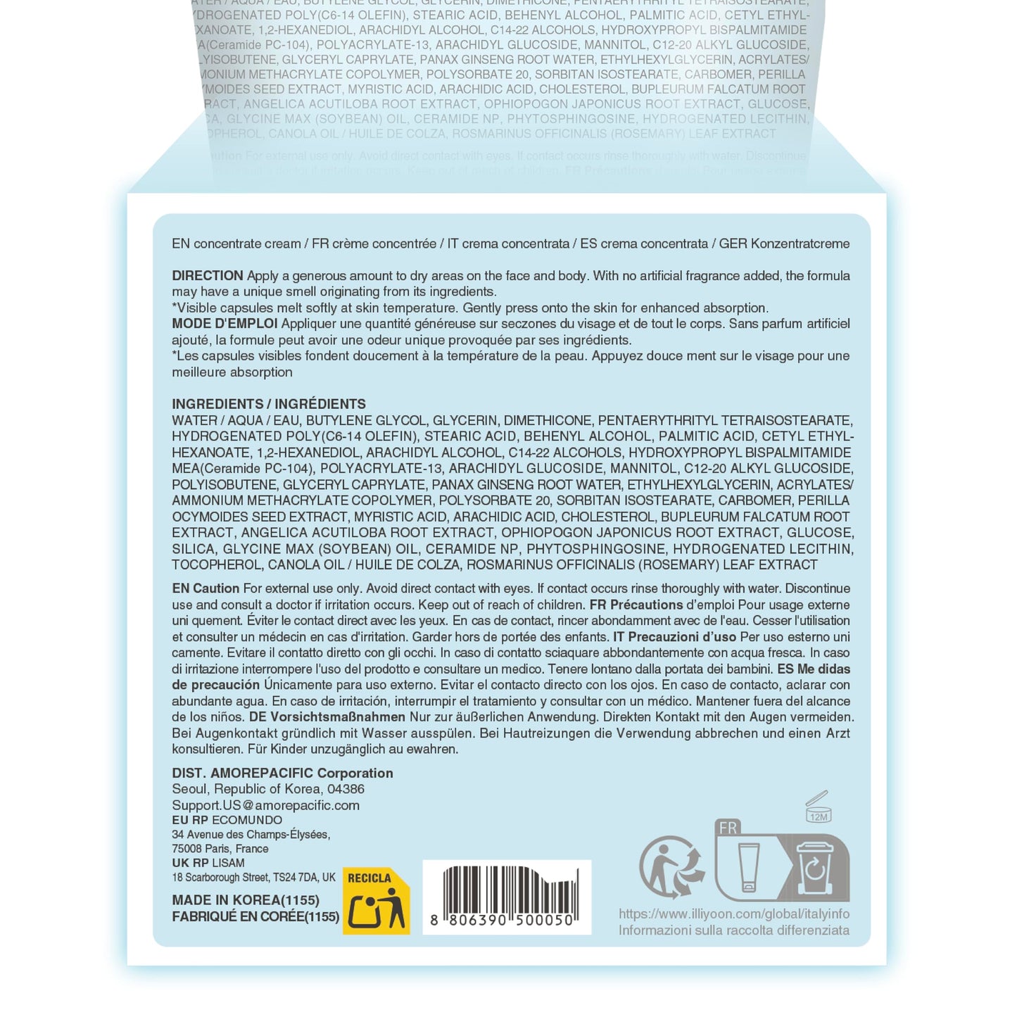 Illiyoon Ceramide Ato Concentrate Cream – Moisturizer for Dry, Sensitive Skin, 100hr Hydration, Face & Body, Infant-Friendly, Vegan, 6.76 fl.oz.