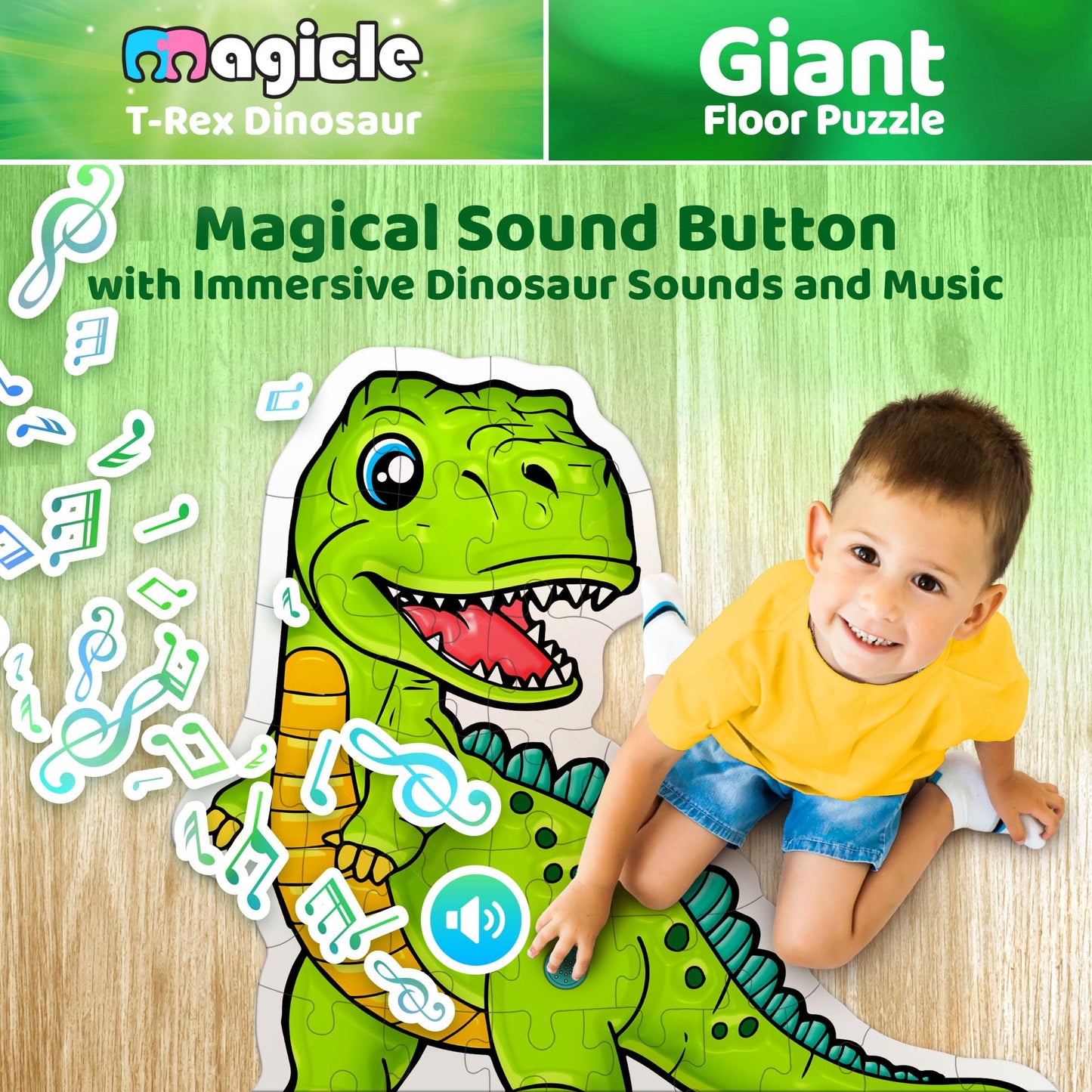 Dinosaur Giant Floor Puzzle with Sounds – 35 Extra-Thick Pieces, Educational Puzzle Toy for Kids Ages 3-8, Fun Dinosaur Gift for Boys & Girls