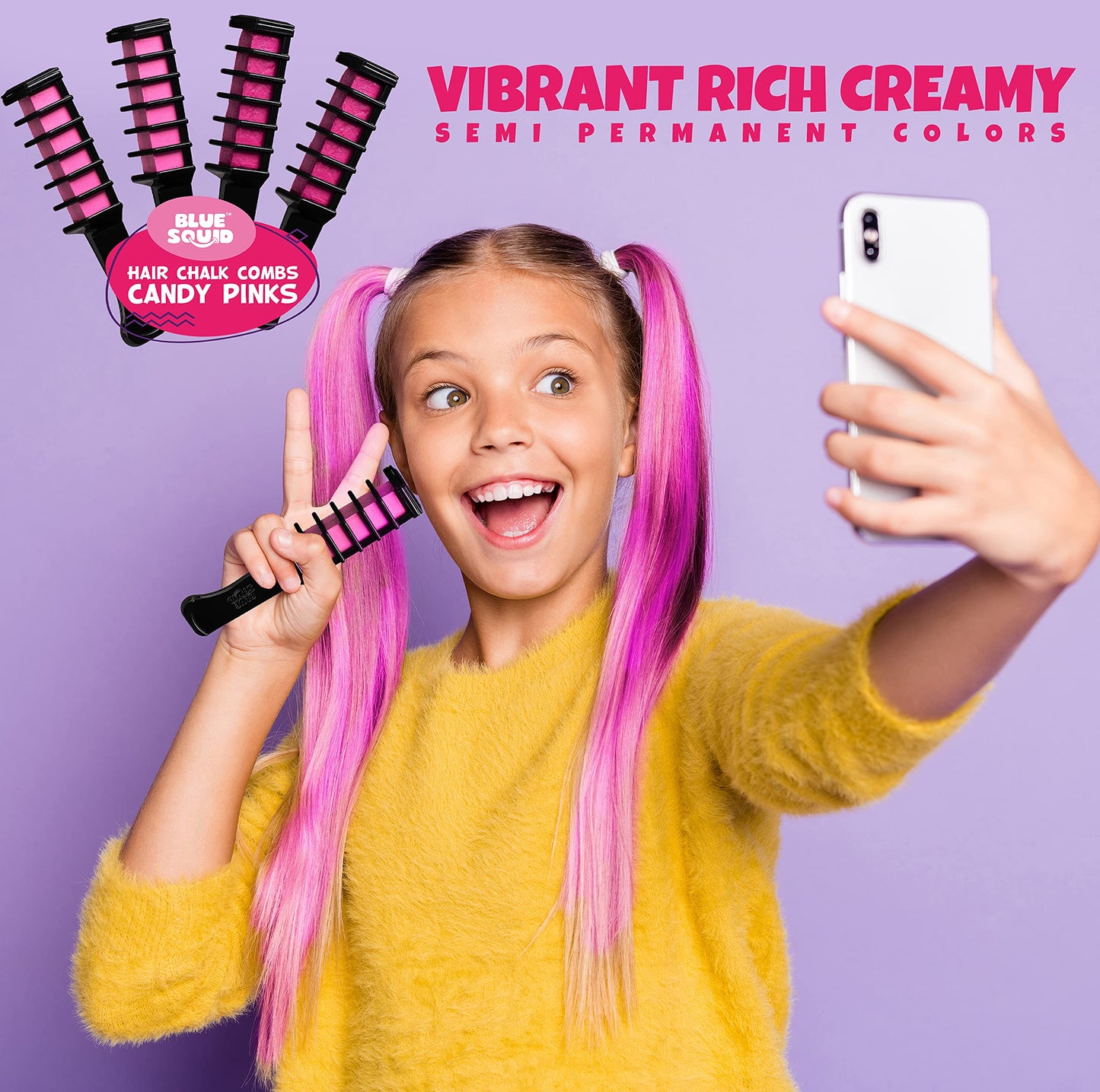 Blue Squid Vibrant Temporary Hair Chalk for Kids - Washable Hair Color Combs, Teenage Gifts Ideas, Perfect for Girls Ages 6-12