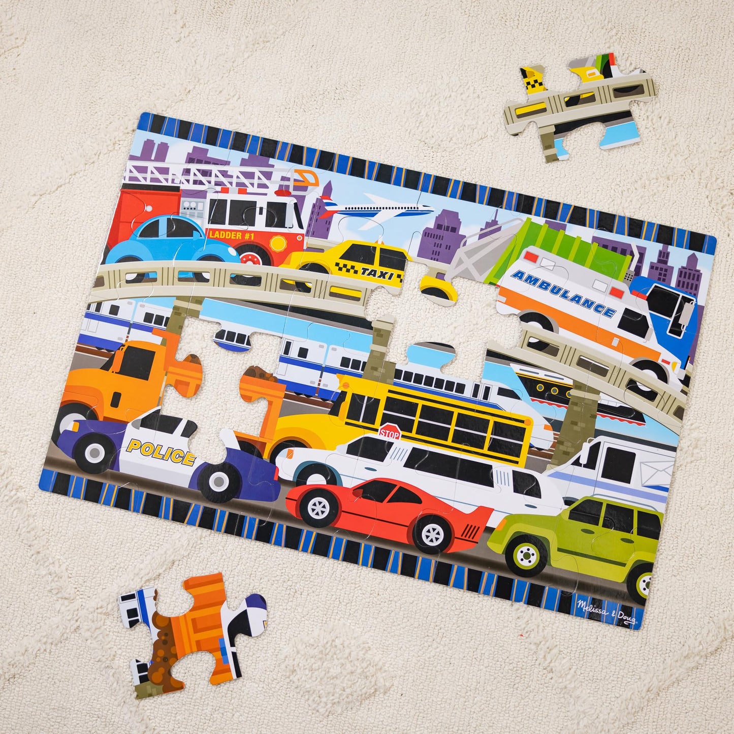 Melissa & Doug Traffic Jam Jumbo Floor Puzzle (24 Pieces, 2 x 3 Feet), Vehicle-Themed Jigsaw Puzzle for Preschoolers and Kids Ages 3+ - FSC Certified
