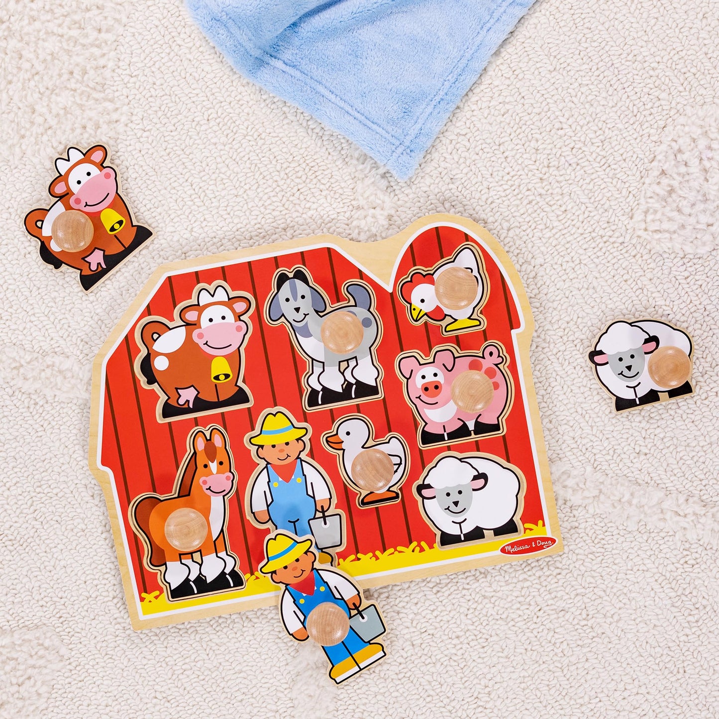 Melissa & Doug Farm Animals Jumbo Knob Puzzle, Wooden Peg Puzzle for Toddlers, Educational Toy for Shape Recognition and Fine Motor Skills, Ages 1+